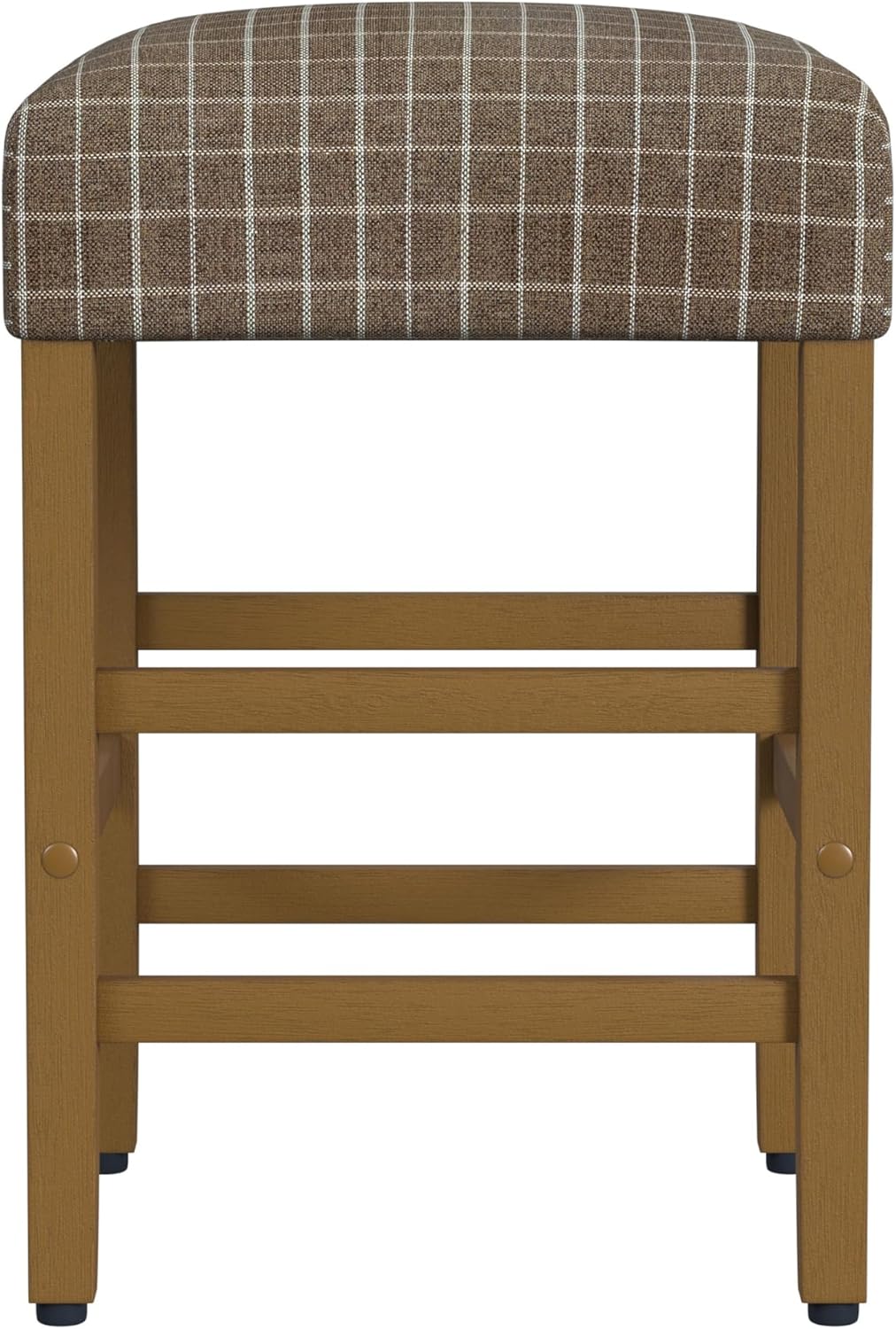 HomePop Home Decor |Classic Open-Back Counter Height Barstool| Square 24 Inch Bar Stools with Domed Cushion, Brown Window Pane Print