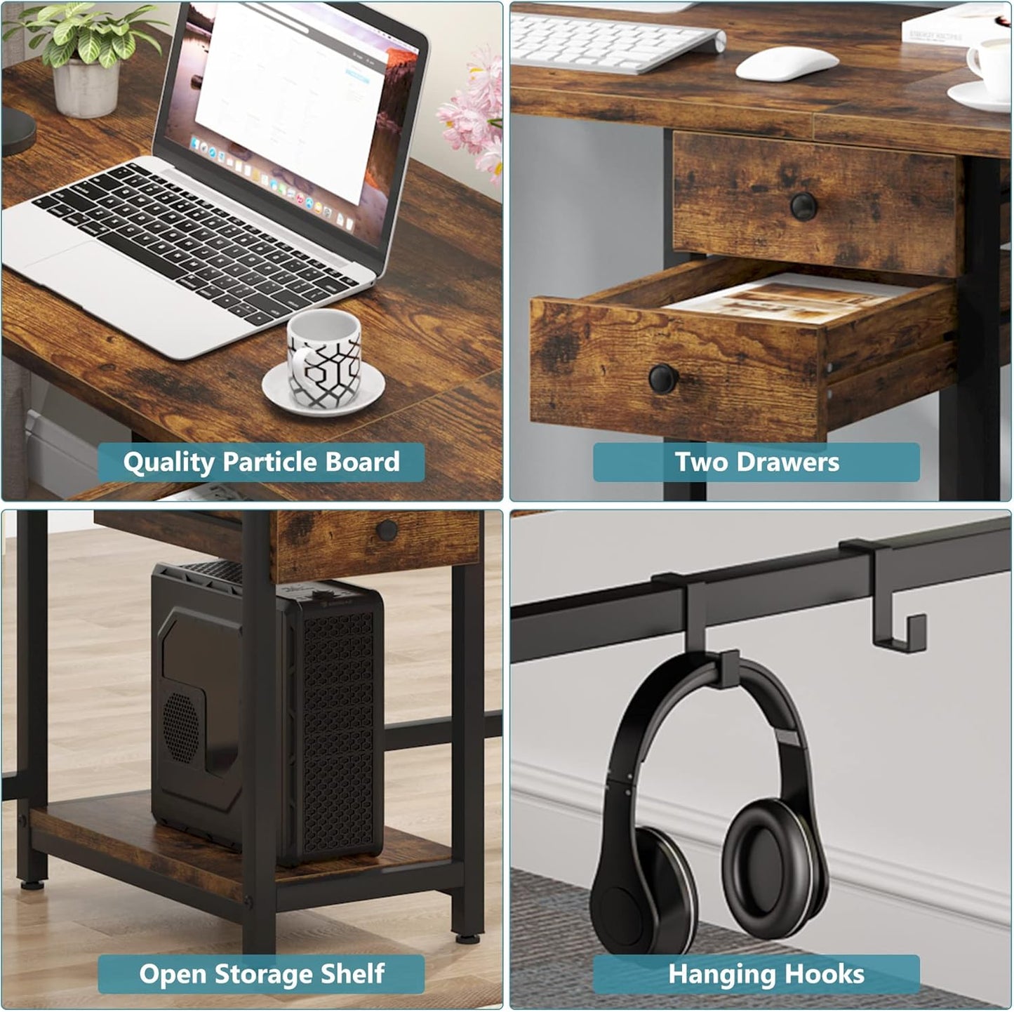 Tribesigns Two Person Desk, 79 Inch Double Desk with 2 Drawers, Large Computer Desk Long Desks with Storage Shelves, Writing Table Study Desk for Home Office, Rustic Brown (NY001)