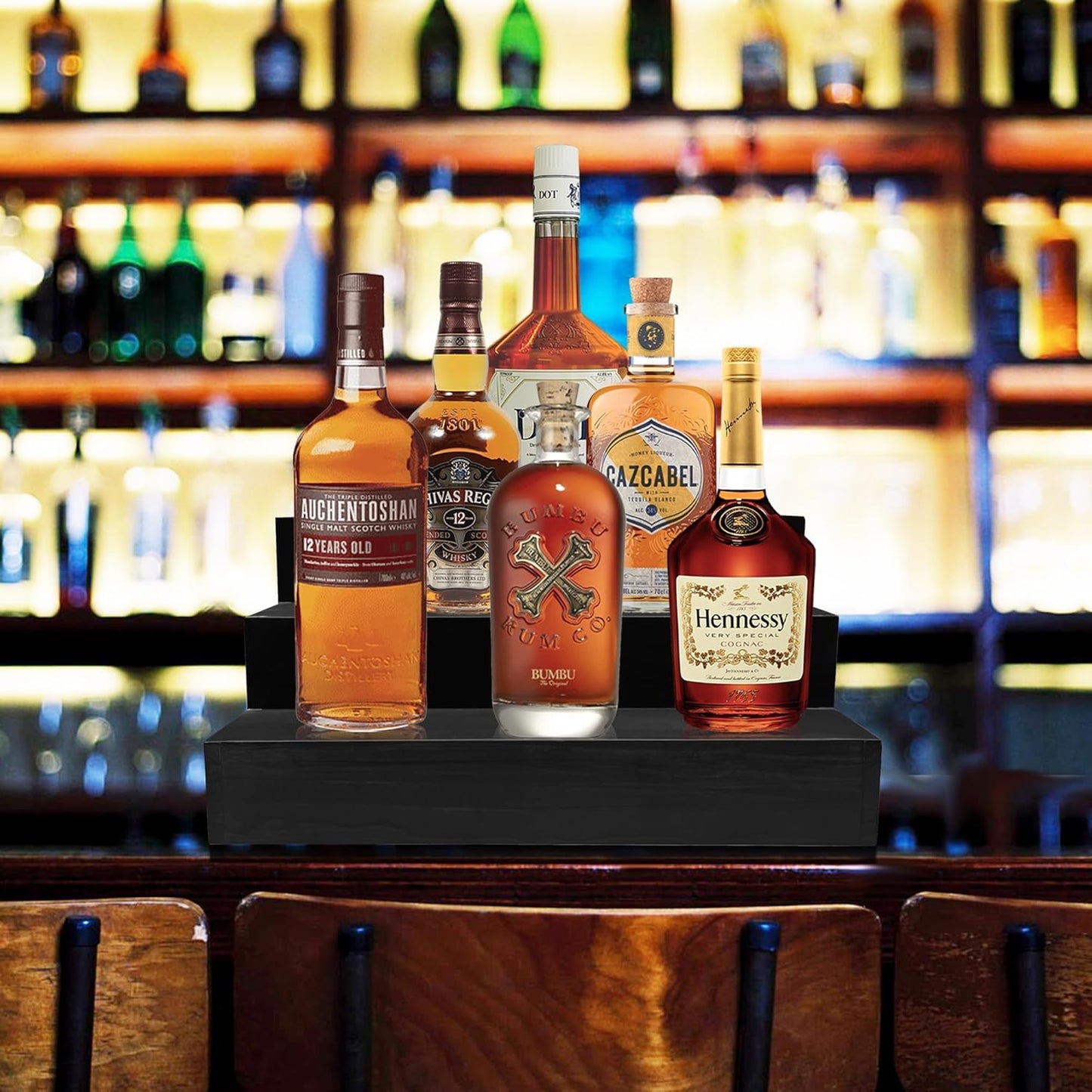 Royxen Wood Liquor Bottle Shelf 3 Tier Bar Shelf Freestanding Vintage Liquor Bar Stand for Home Bar Decor, 16" Black