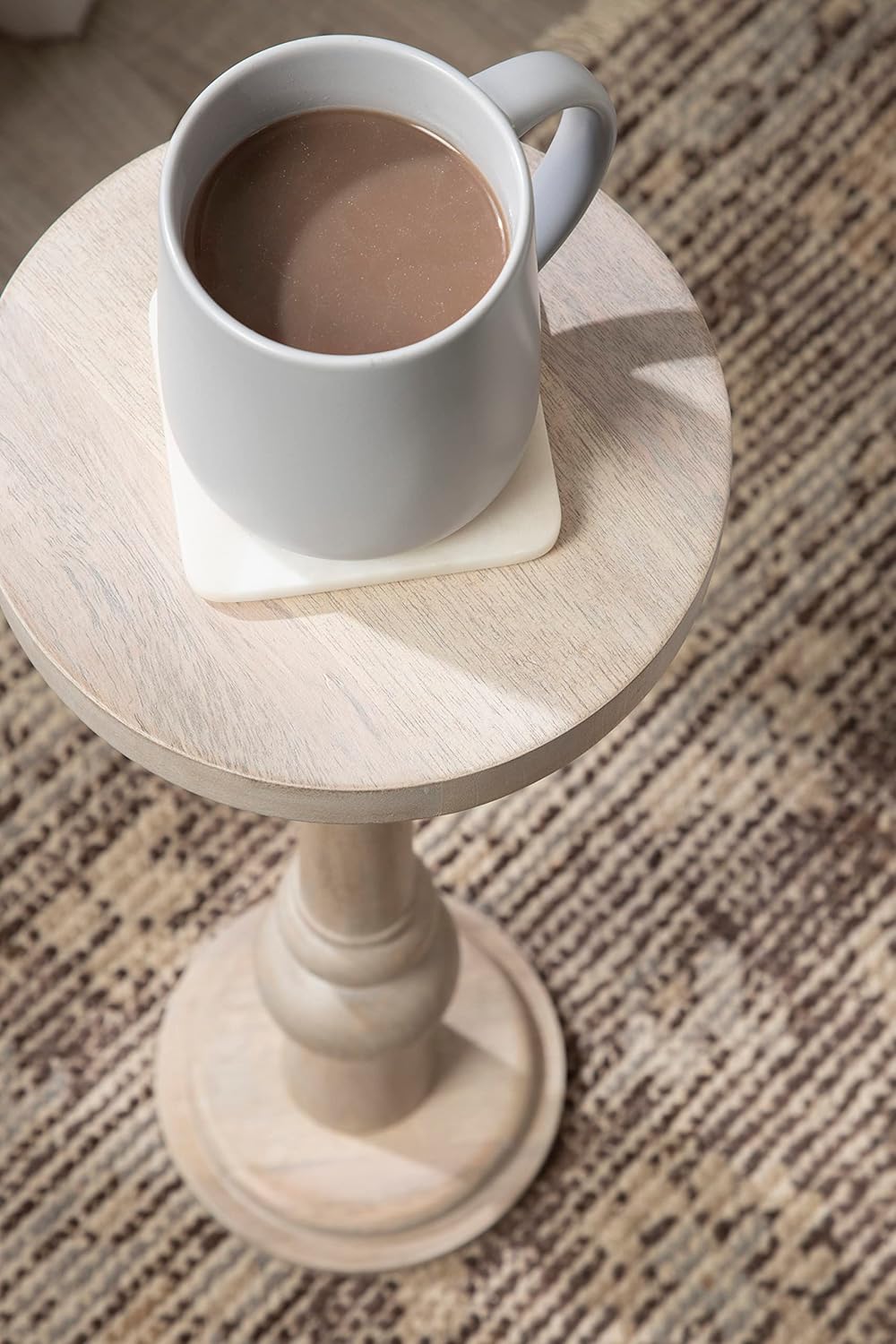 Kate and Laurel Wegner Coastal Wooden Round Drink Table, 8 x 23, Whitewash, Elegant and Durable Pedestal Table for Use as Small Drink Table, Plant Stand, or Decorative Item Display