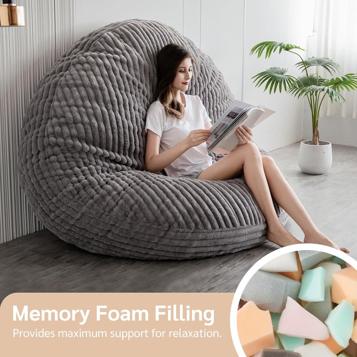 BYBYME 3 in 1 Bean Bag Chairs, Bean Bag Bed for Adults High-Density Foam Filling, Convertible Sofa Bed Faux Fur, Giant Bean Bag Chairs for Adults