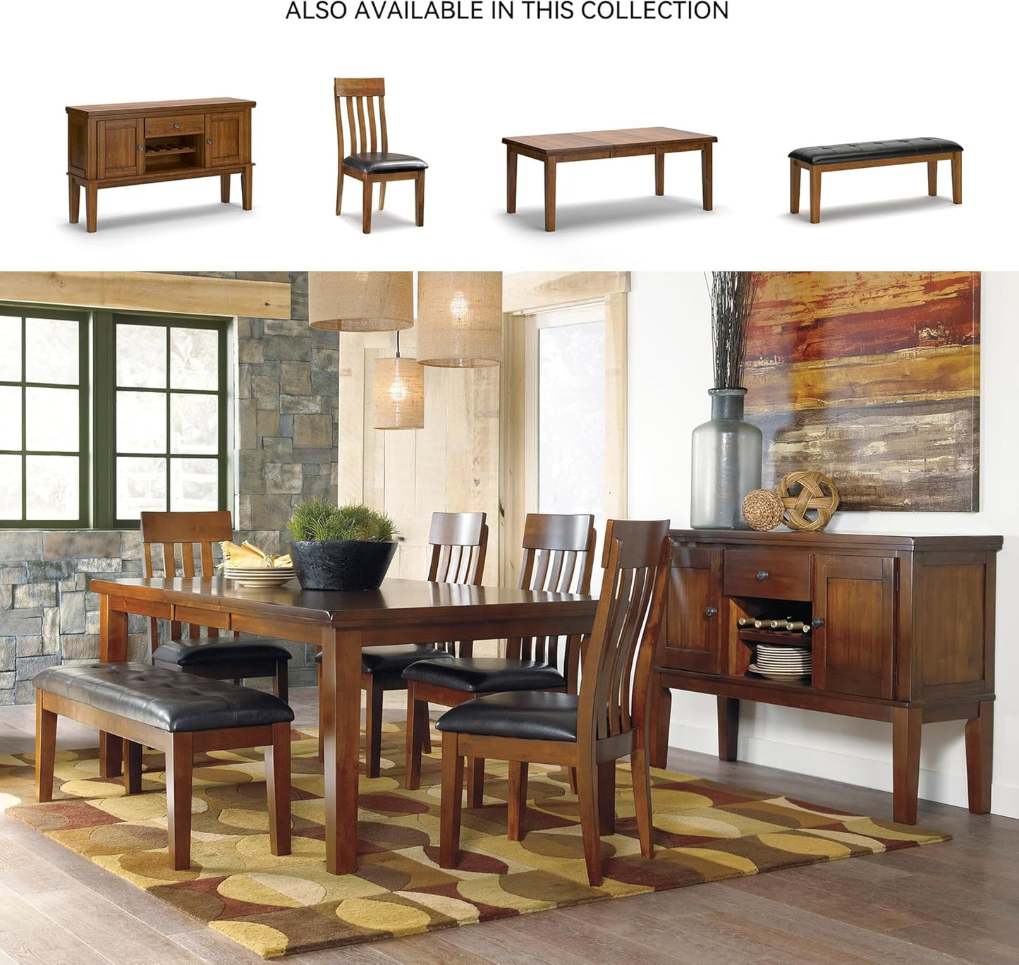 Signature Design by Ashley Ralene Tufted Upholstered Dining Room Bench, Medium Brown