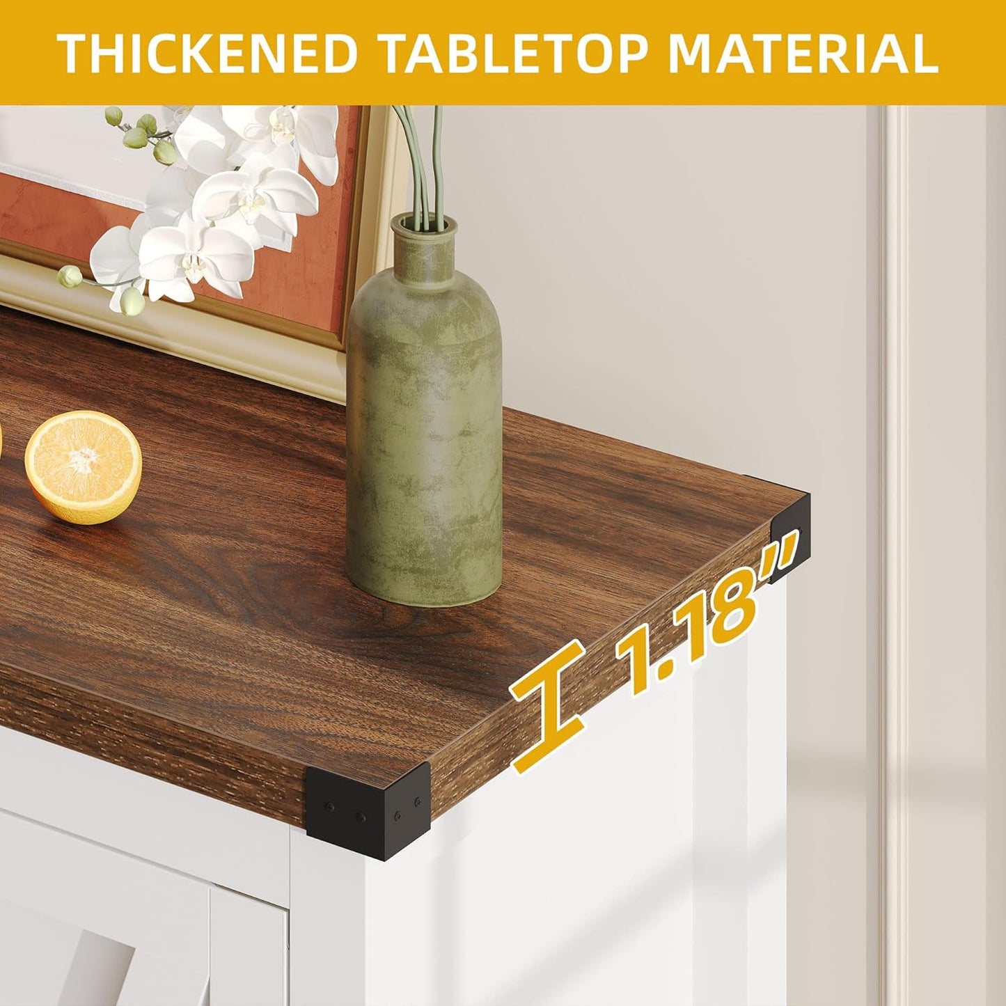 DWVO 55'' Sideboard Buffet Cabinet with Storage, Farmhouse Kitchen Storage Cabinet with 4 Doors, Coffee Bar Cabinets with Adjustable Shelves for Kitchen, Living Room, White&Brown