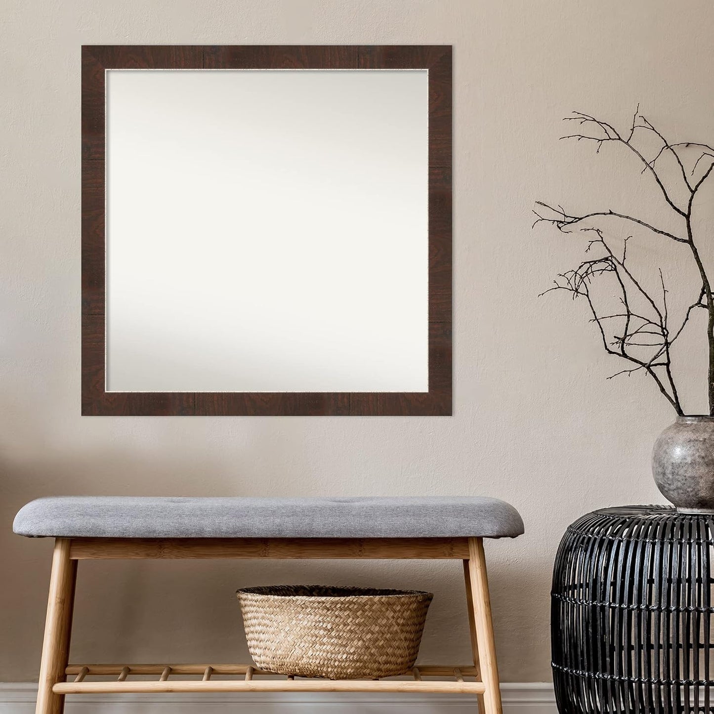 Amanti Art Brown Bathroom Mirror for Over Sink, 29x29 Wildwood Brown Narrow Square Vanity Mirror, Large Country Rustic Frame, Hangs Horizonally and Vertically, Bathroom Wall Decor, Non-Beveled Edge