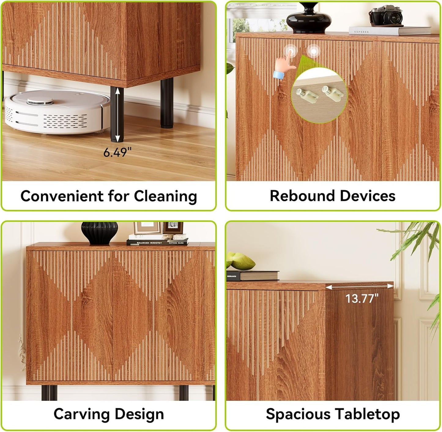 LITTLE TREE 59 Inches Long Sideboard Buffet Cabinet, Vintage Storage Cabinet with 4 Doors, Large Coffee Bar Cabinets for Kitchen, Cupboard Console Cabinets, Old Rose Color