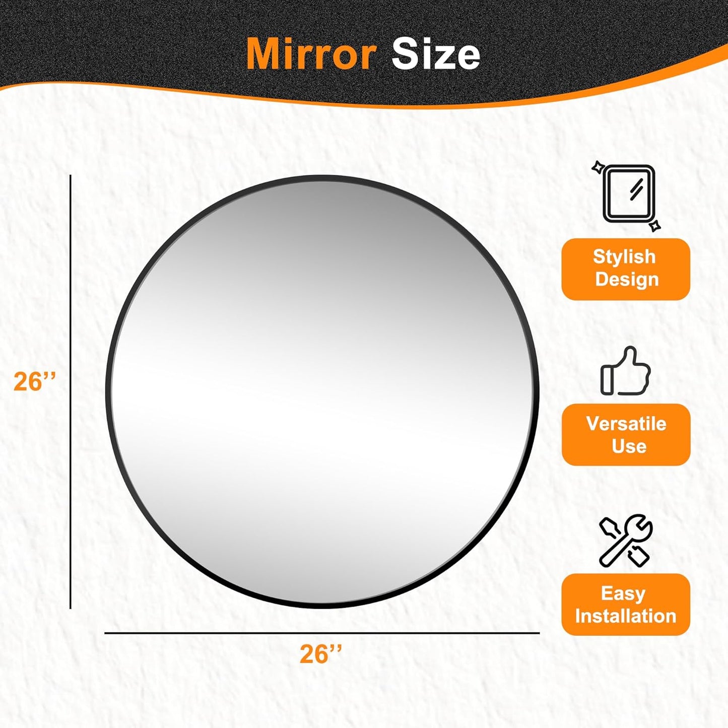 Black Frame Mirror, Bathroom Mirrors for Wall,26'' Round Circle Mirror for Entryway Bedroom Vanity(26'',Black)