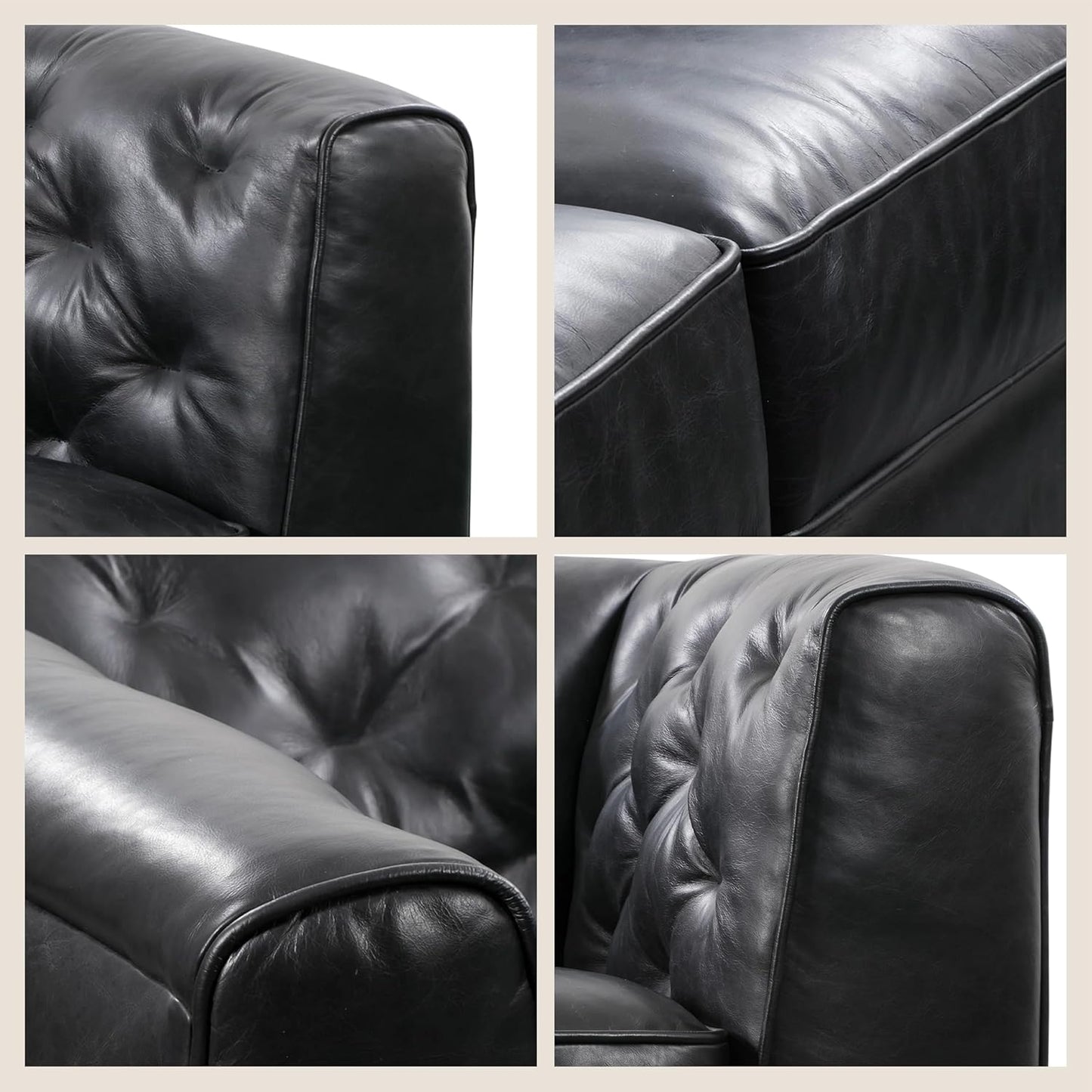 Poly & Bark Essex Leather Couch - 89-Inch Sofa with Tufted Back - Full-Grain Leather Sofa for Living Room with Feather-Down Topper - Living Room Couch - Vintage Italian Leather in Onyx Black