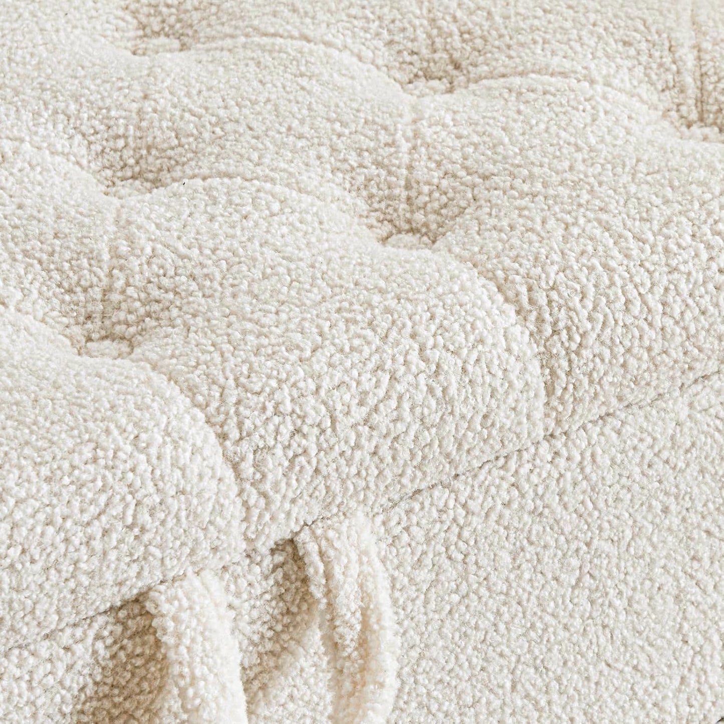 Furniliving Modern Storage Ottoman Bench, Sherpa Ottoman End of Bed Bench with Solid Wood Legs Upholstered Ottoman Benches with Storage Indoor Bench for Living Room with Rolled Arm, Entryway, White