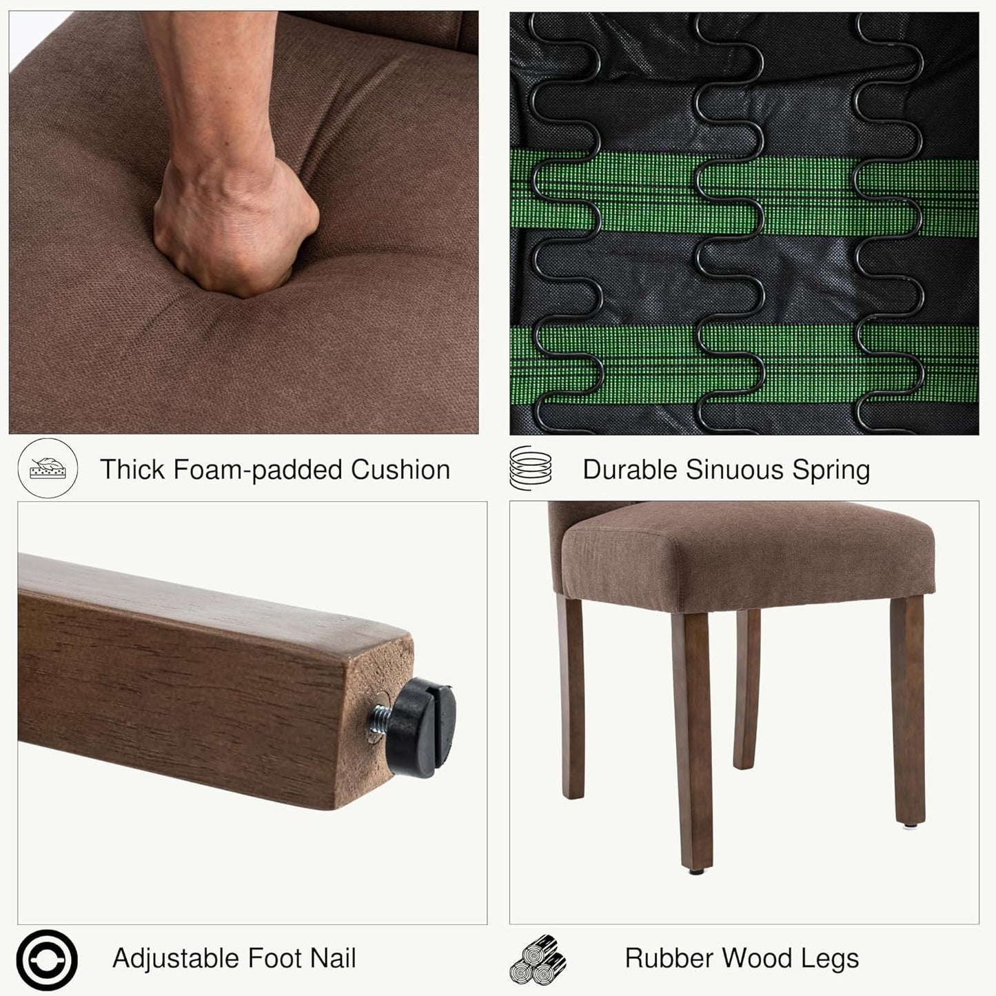 Tufted Upholstered Parsons Dining Chair Set Fabric Diner Accent Stylish Modern Kitchen Living Room with Button Sturdy Solid Wood Legs