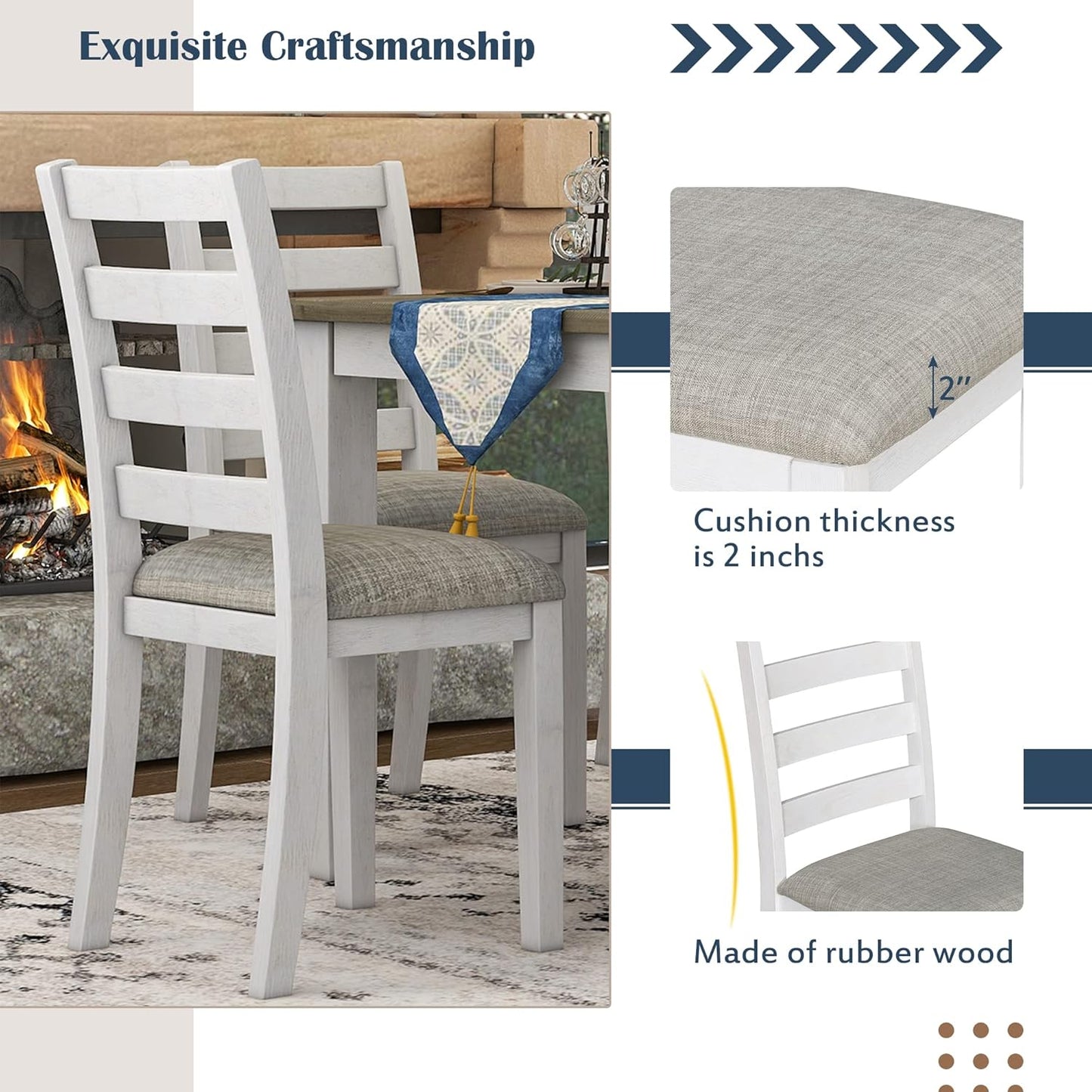 Merax 6-Piece Wooden Rectangular Dining Table Set with 4 Upholstered Chairs and Bench, Whitewash+Brown