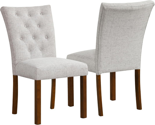 HomePop Button Tufted Fabric Dining Chairs - Neutral Textured Solid Woven (Set of 2)