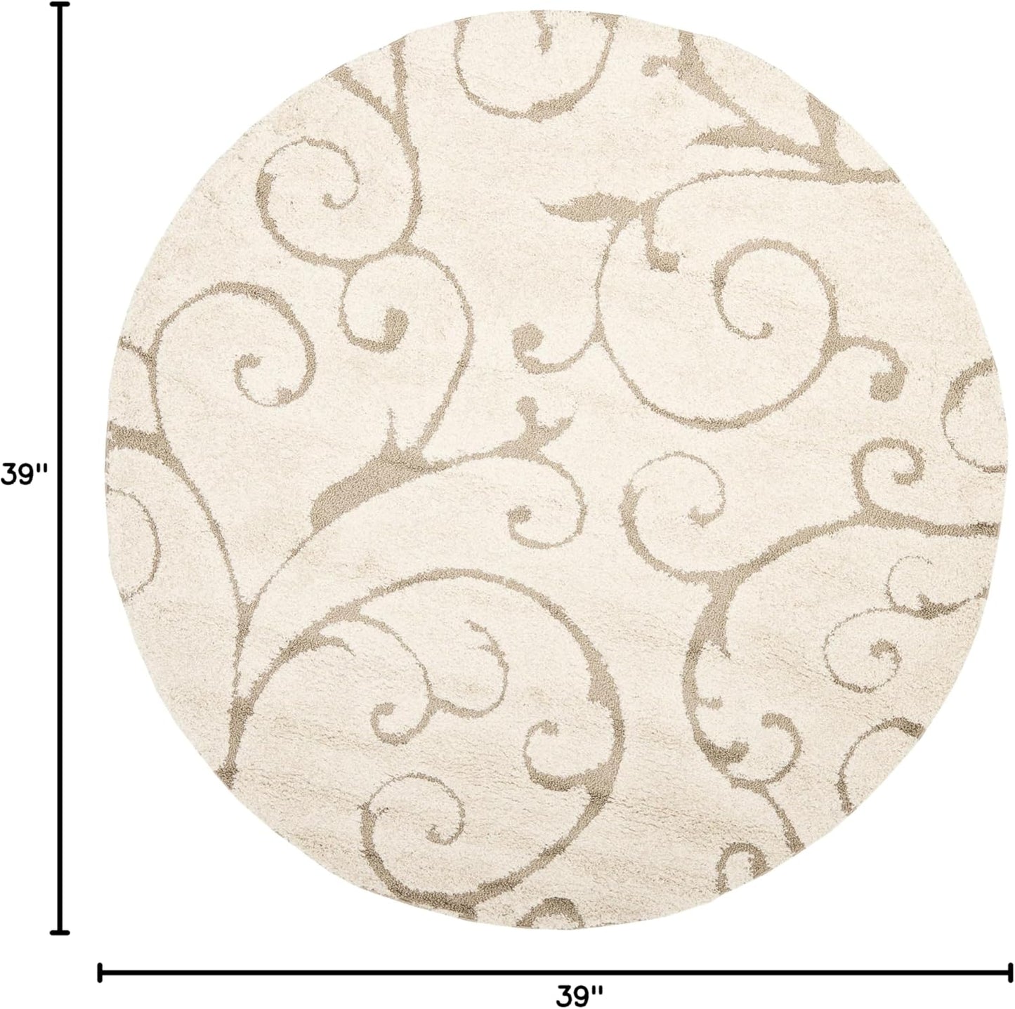 SAFAVIEH Florida Shag Collection Area Rug - 3'3" Round, Cream & Beige, Scroll Design, Non-Shedding & Easy Care, 1.2-inch Thick Ideal for High Traffic Areas in Living Room, Bedroom (SG455-1113)