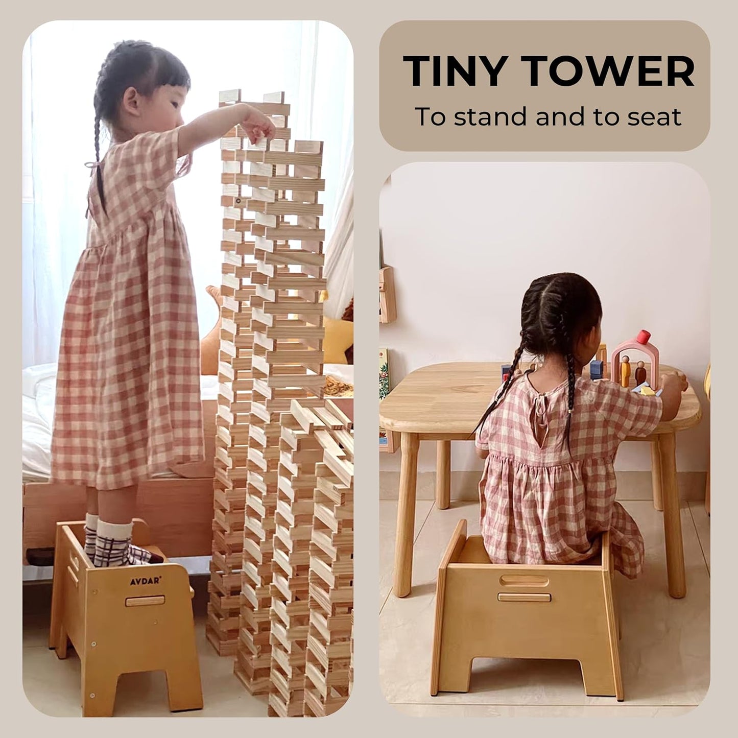 Wooden Step Stool for Kids, 14” One Step Stool for Toddlers, Heavy Duty Non-tip Non-Slip for Bedroom/Kitchen