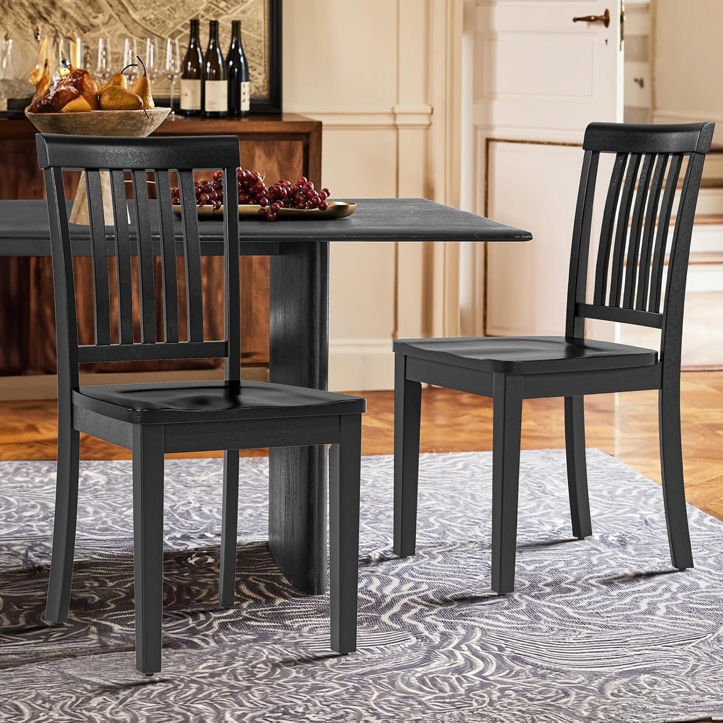 COLAMY Wooden Dining Room Chairs Set of 6, Spindle High Back Windsor Kitchen Side Chair, Farmhouse Dining Chairs for Kitchen, Dining Room, Black