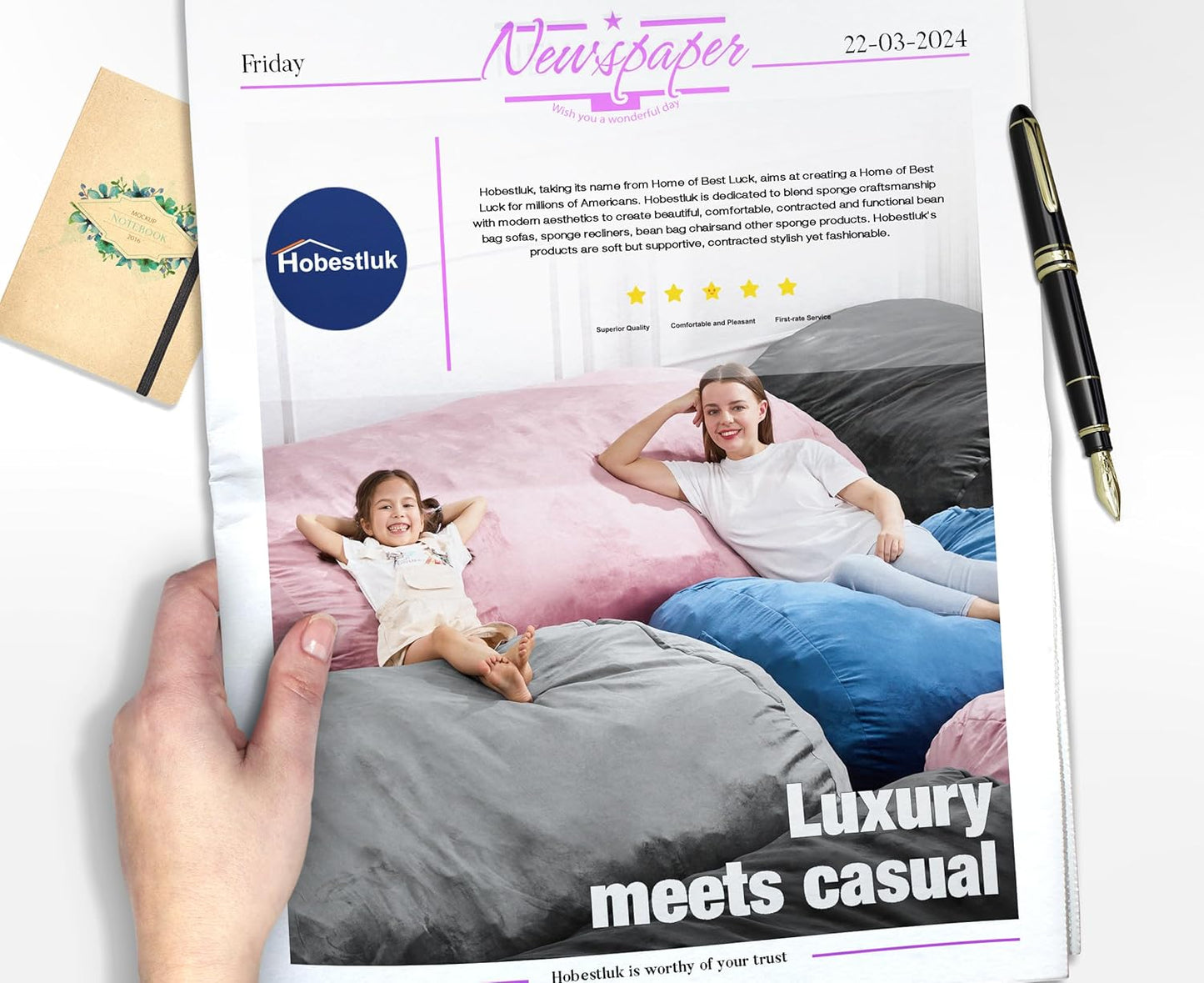 Hobestluk 5FT Bean Bag Chair Large Beanbag Lounger with Removable Cover Adult Bean Bag Chair with Portable Handle Desgin for Living Room Bedroom (Black, 5FT)