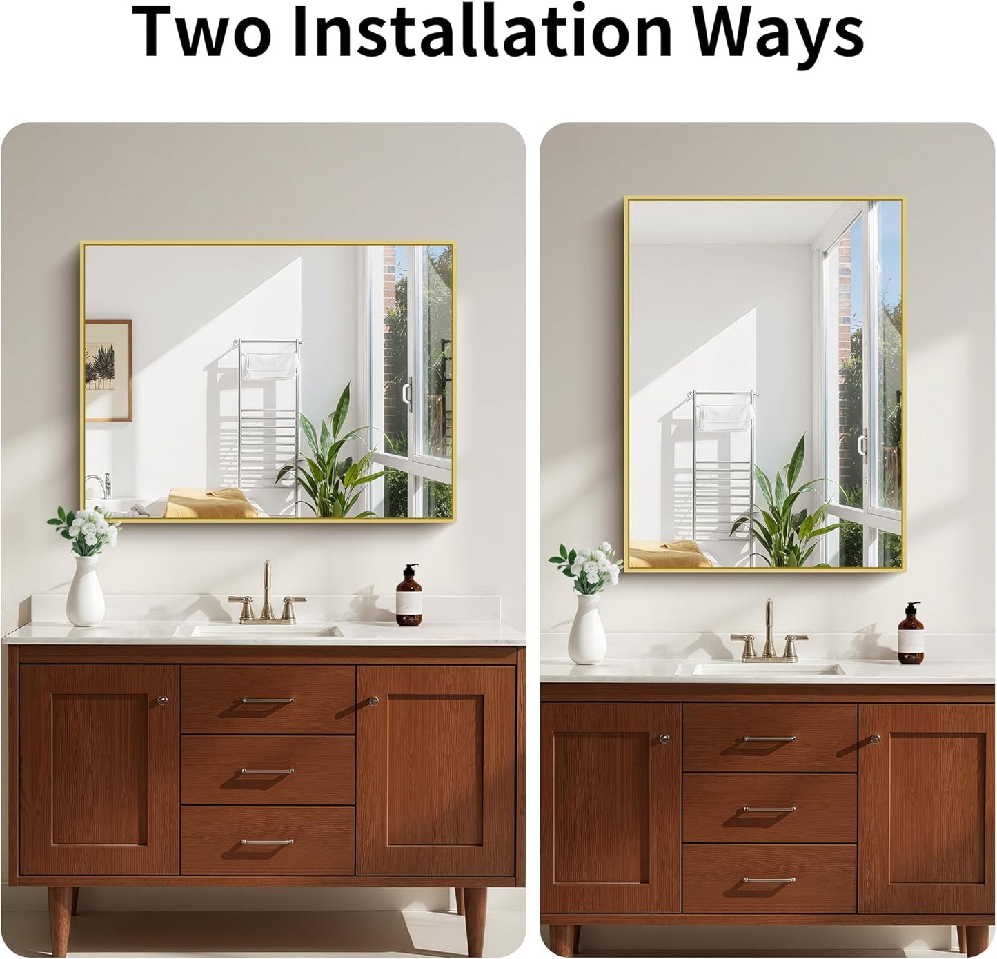 KOCUUY 30x40 Inch Large Gold Wall Mounted Mirror,Aluminum Framed Decorative Rectangular Bathroom Mirror for Wall Over Sink,Vanity Mirror for Bedroom Living Room Bathroom,Functional Oversized Mirror