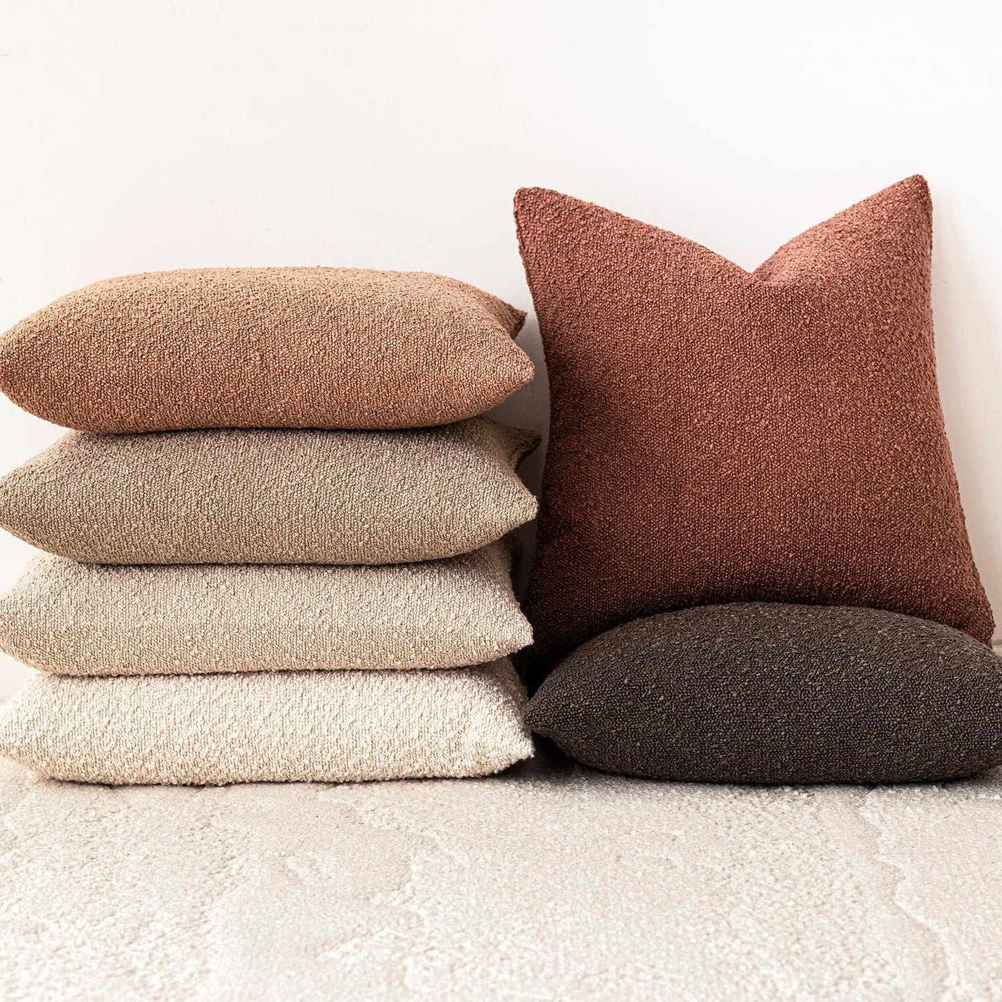 Foindtower Set of 2, Decorative Textured Boucle Throw Pillow Covers Accent Solid Pillow Cases Neutral Cozy Couch Cushion Case for Chair Sofa Bedroom Living Room Home Decor 24x24 Inch Orange Rust Red