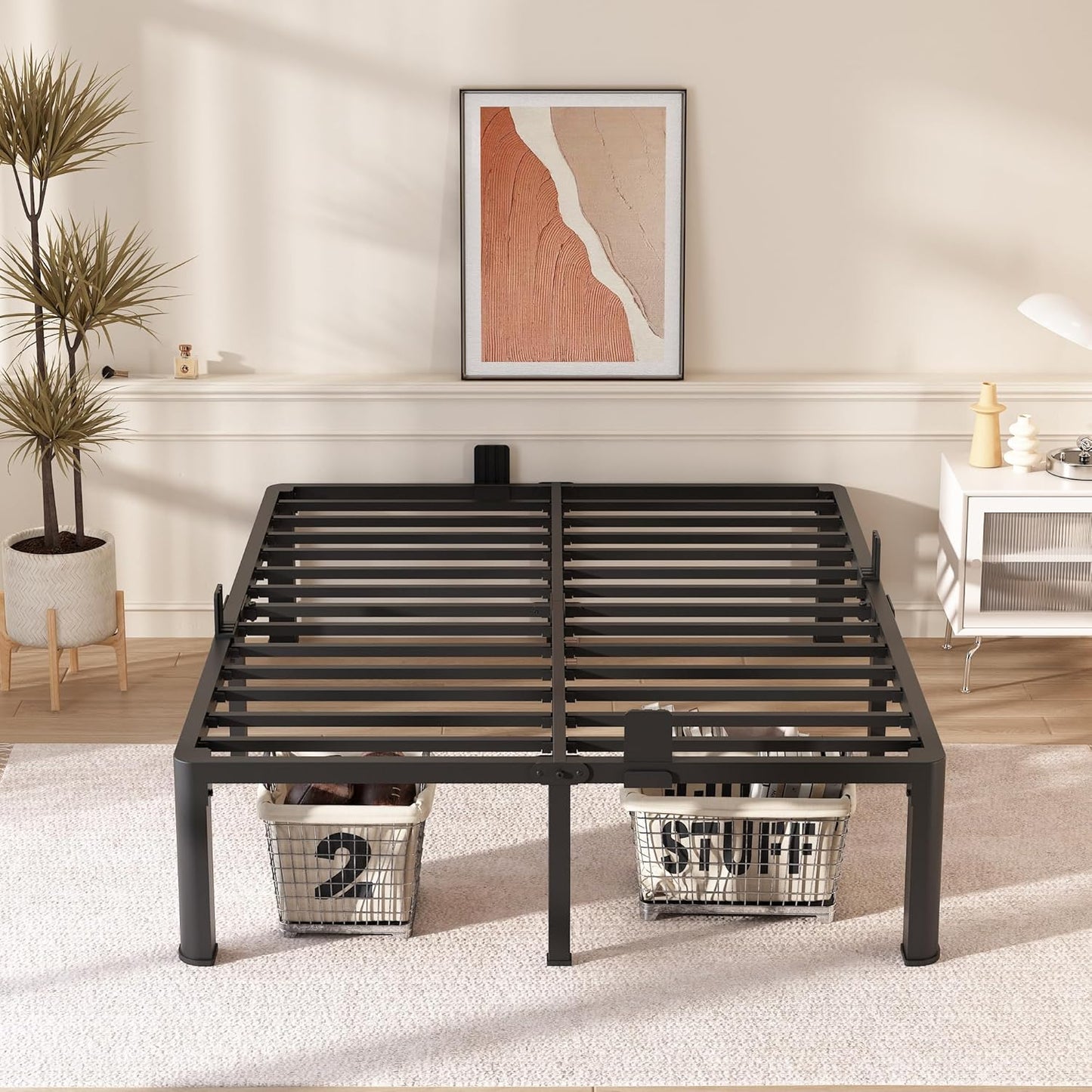 FUIOBYVV King Bed Frame with Round Corner Edge Legs 16 inch High 3500 lbs Heavy Duty Metal Platform Bed Frame King Size No Box Spring Needed/Noise Free/Steel Slat Support/Non-Slip Black