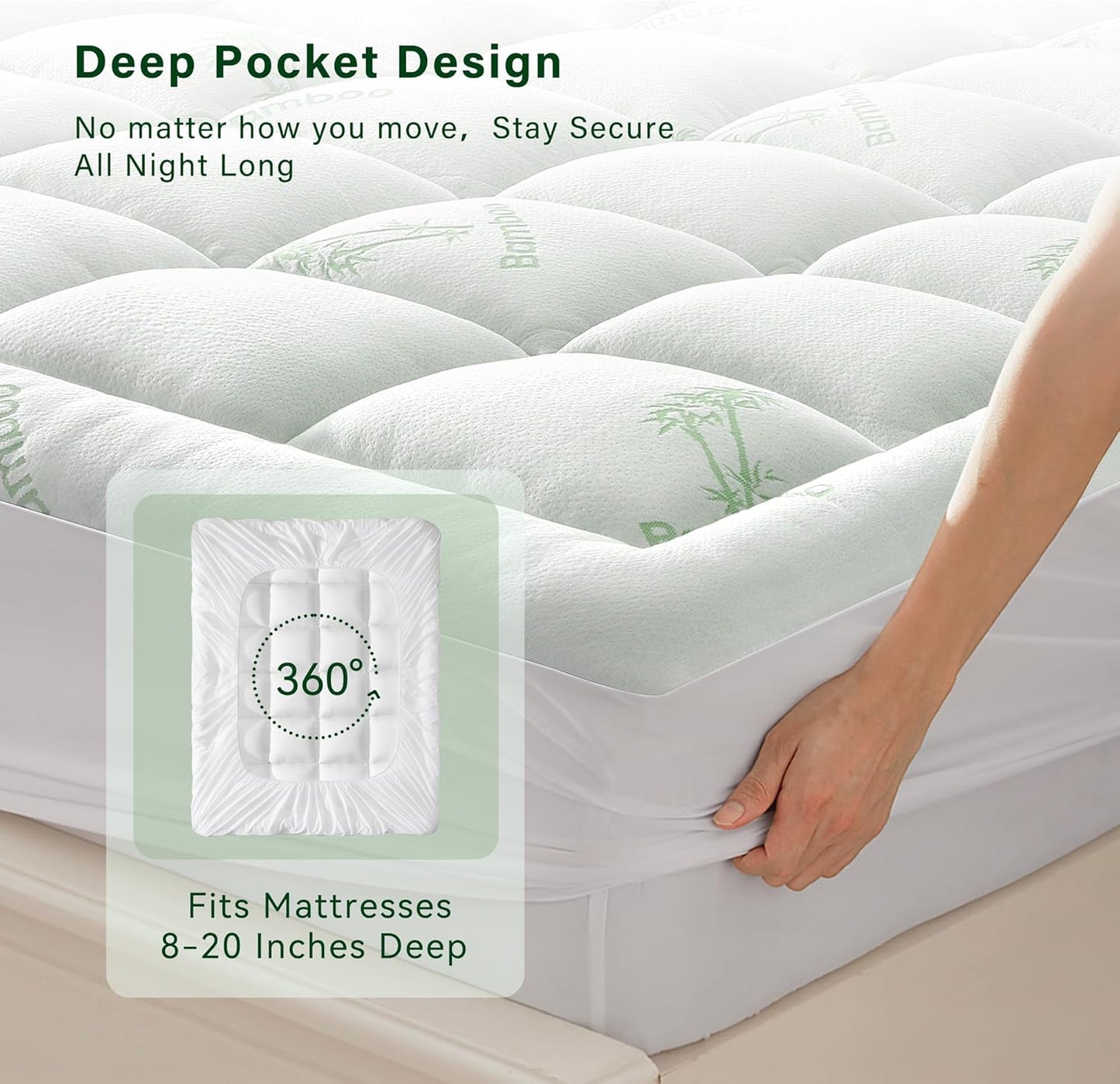 Anluoer Memory Foam Mattress Topper Queen for Back Pain, Rayon Derived from Bamboo Pillow Top Mattress Topper for Hot Sleepers,Cooling Mattress Pad with 8-21" Deep Pocket, 60x80 Inches, White