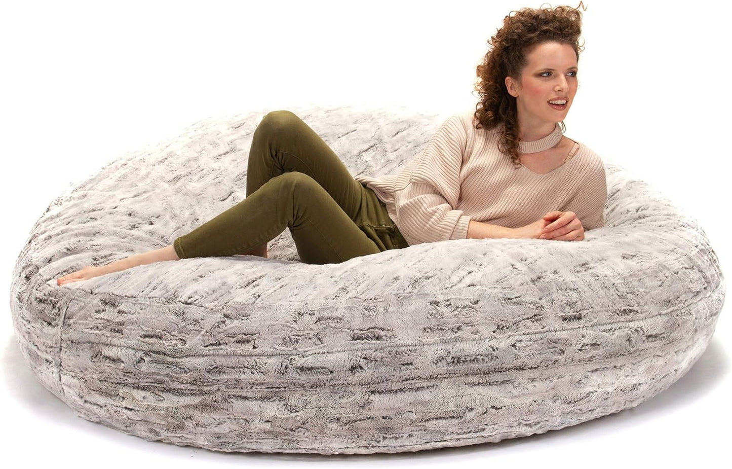 Jaxx 6 Foot Cocoon - 2-in-1 Convertible Bean Bag Bed & Large Bean Bag Chair for Adults, Premium Luxe Faux Fur - Silver Fox