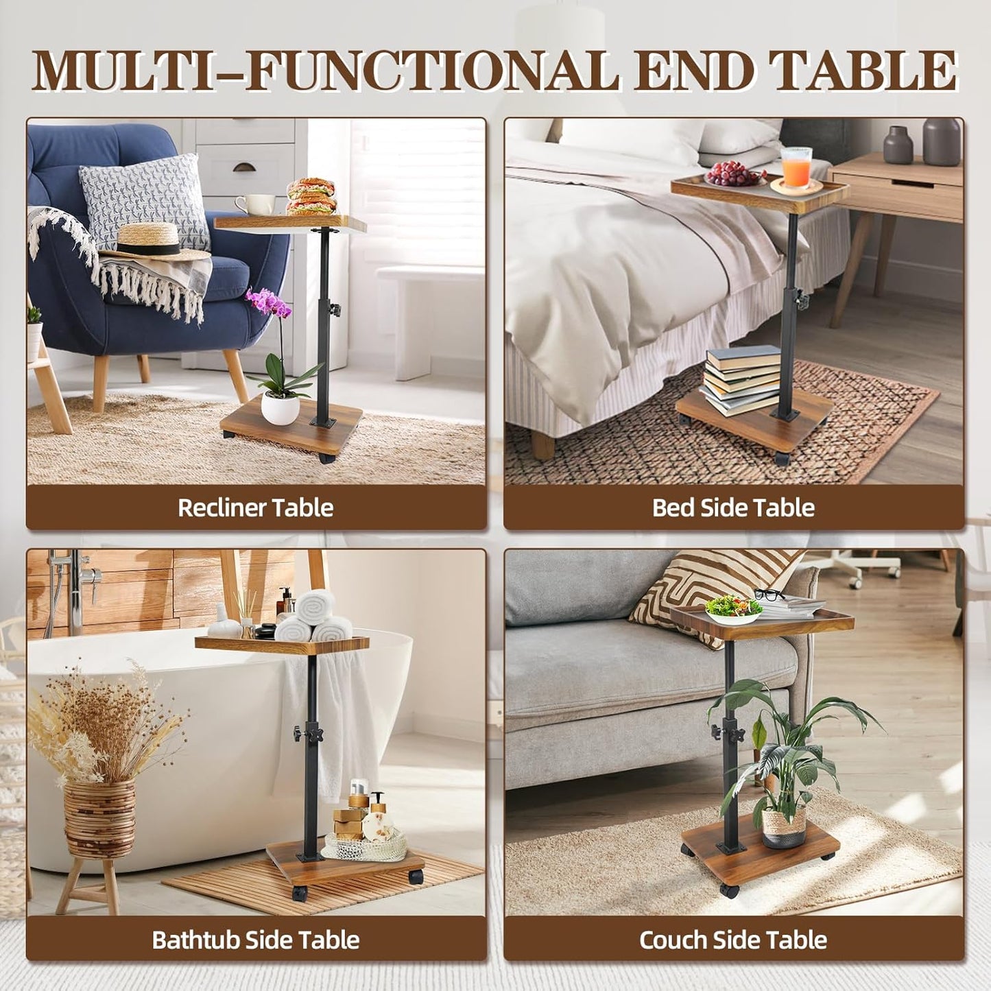 C Table Side Table End Table Adjustable Height,C Shaped End for Couch,Snack Tables,360°Swivel TV Tray Sofa Table, for Small Spaces,Side Tables Living Room and Bedroom for Sofa, Bed,Chair