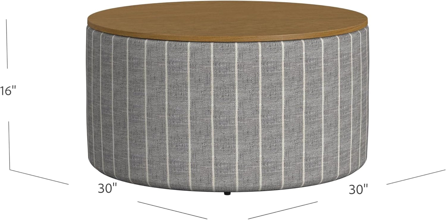 HomePop Modern Fabric Storage Ottoman with Wood Top - Midnight Gary Woven Stripe