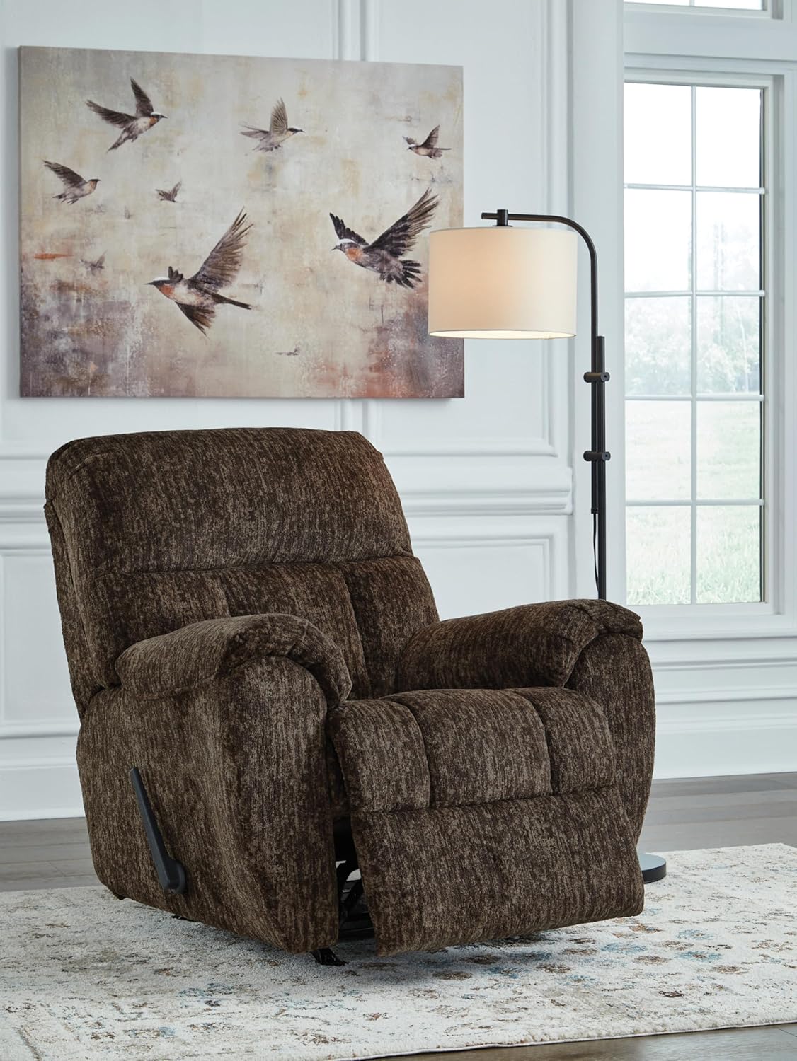 Signature Design by Ashley Rampant Casual Manual Rocker Recliner with Pillow-Top Arms, Dark Brown