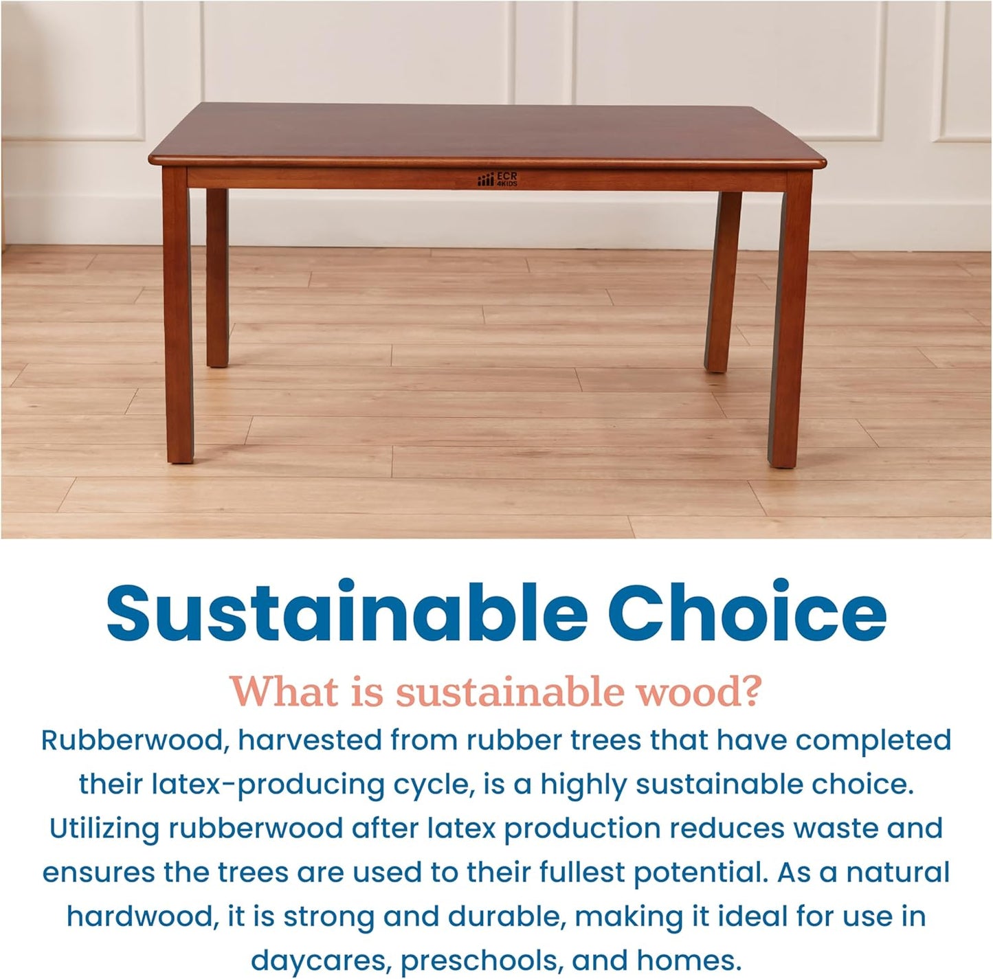 ECR4Kids 30in x 48in Rectangular Hardwood Table with 22in Legs, Kids Furniture, Dark Walnut