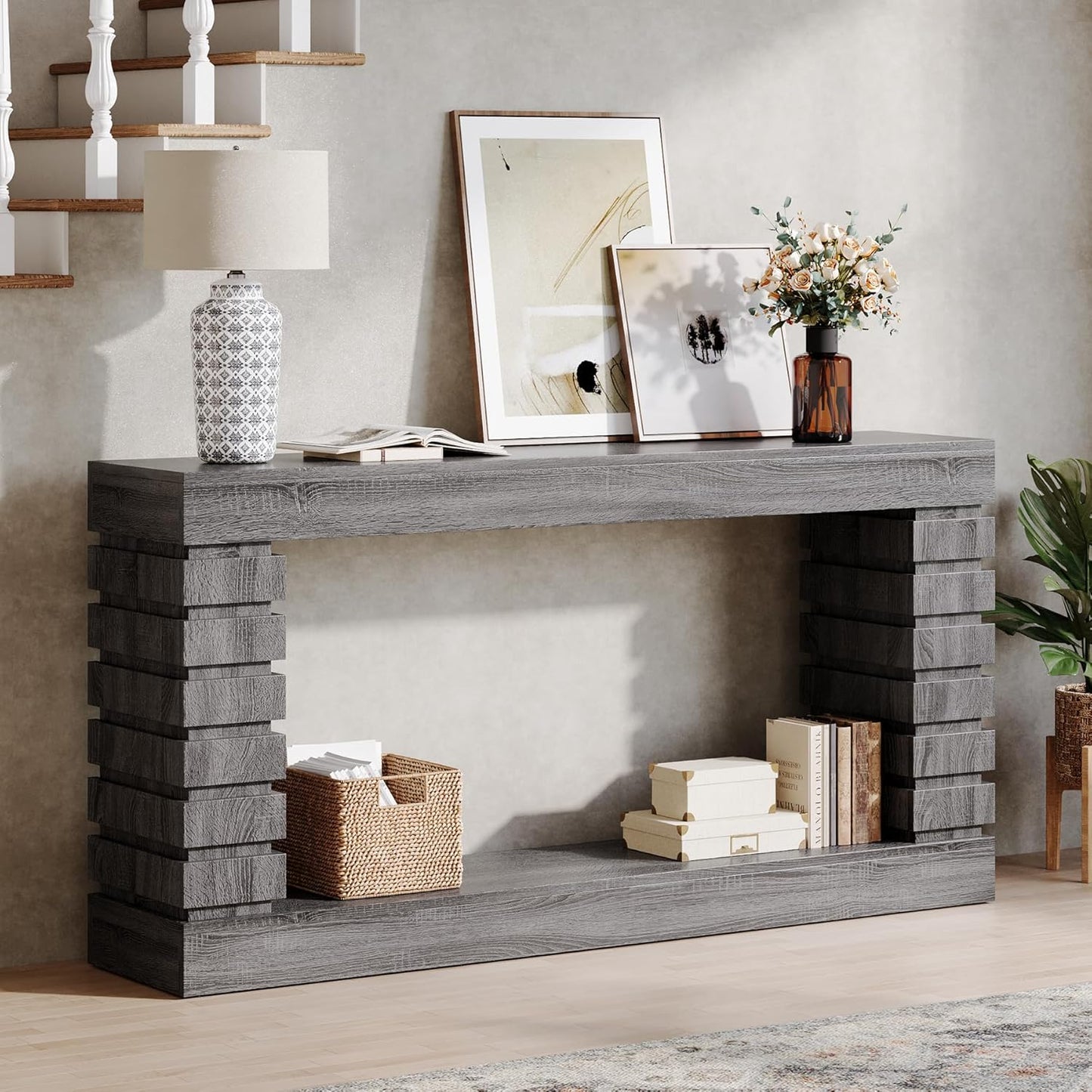 Tribesigns 70.8-Inch Long Console Table, Wood Entryway Table with Storage, Narrow Sofa Table for Living Room Entryway Hallway (Gray)