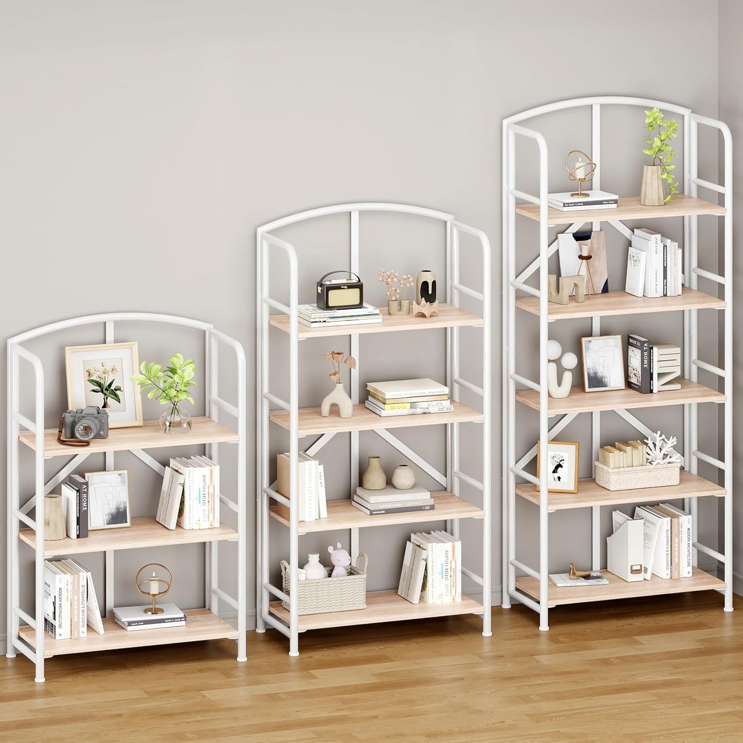 No-Assembly Folding Bookshelf Storage Shelves 4 Tiers Vintage Multifunctional Plant Stand Storage Rack Shelves Bookcase for Home Office