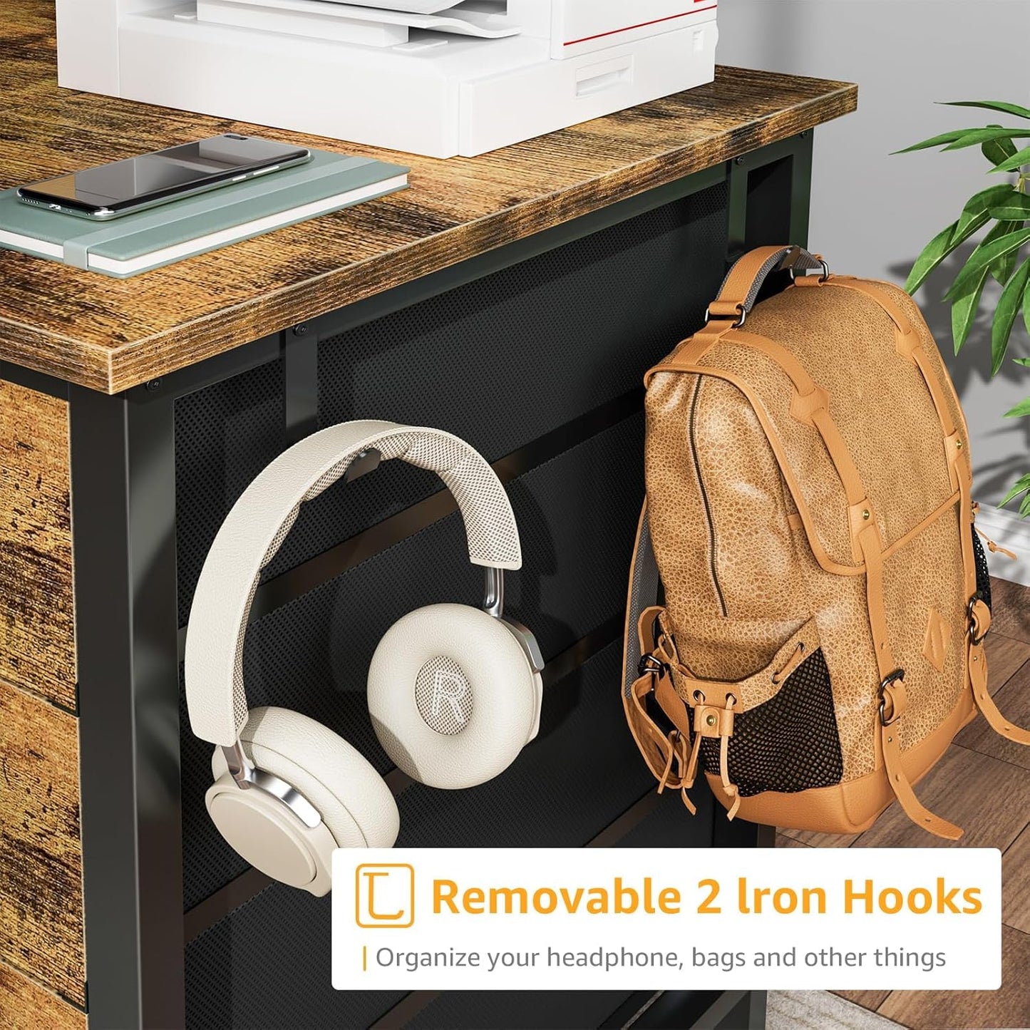 Home Office Desk with Drawers for Storage - 55 inch Computer Desk with 8 Fabric Drawer, Writing Study Work Desks with Drawers on Both Sides for Bedroom