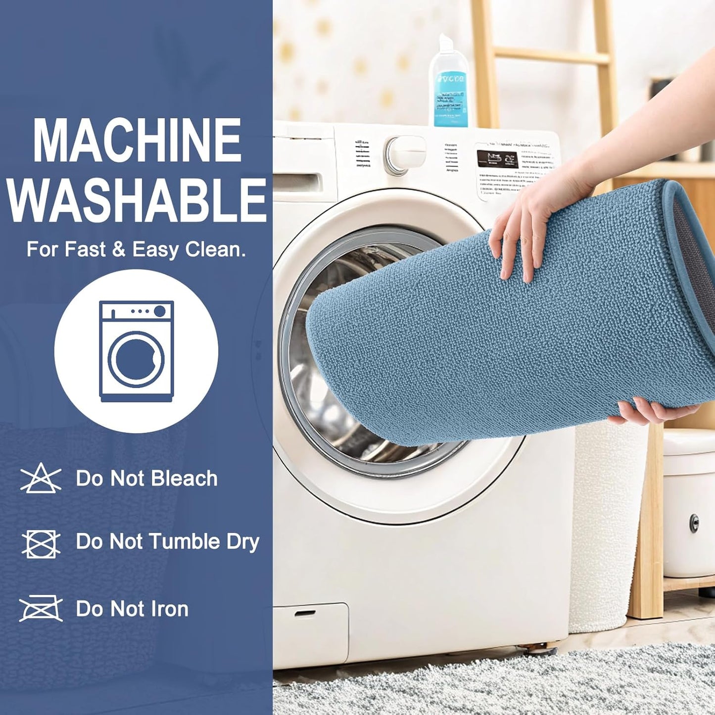 OLANLY Thick Memory Foam Bath Mat Rug 47x20, Extra Soft Absorbent Bathroom Rug, Quick Dry Bath Mats, Non-Slip, Machine Washable Carpet for Bathroom, Tub and Shower, Home Decor Accessories, Airy Blue