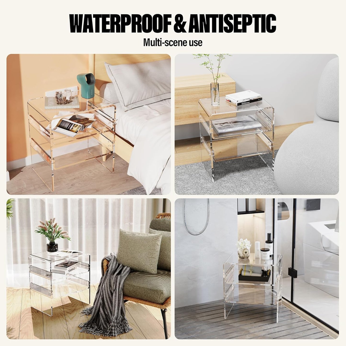 Acrylic 2-Tier Side Table with Storage Mini Modern End Table/Nightstand with Double Shelves for Bedroom, Living Room, and Bathroom Easy Assembly Clear