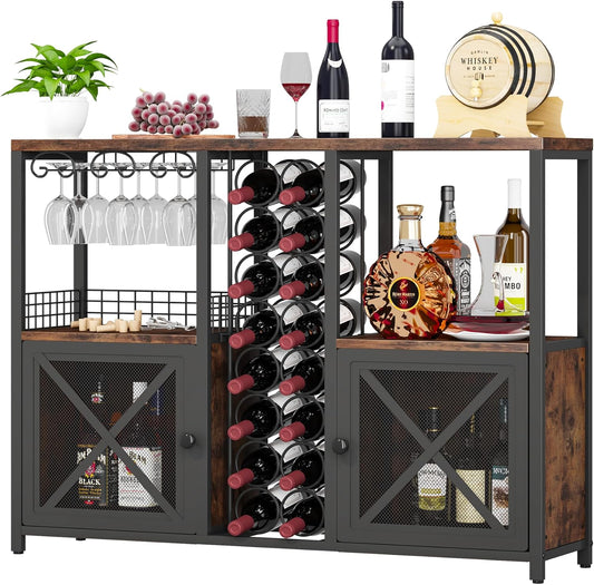 Homeiju Mini Bars for Home, Wooden Coffee Bar Cabinet, Modern Liquor Cabinet for Liquor and Glasses, Farmhouse Buffet Wine Cabinet with Storage Sideboard for Home Kitchen Dining Room
