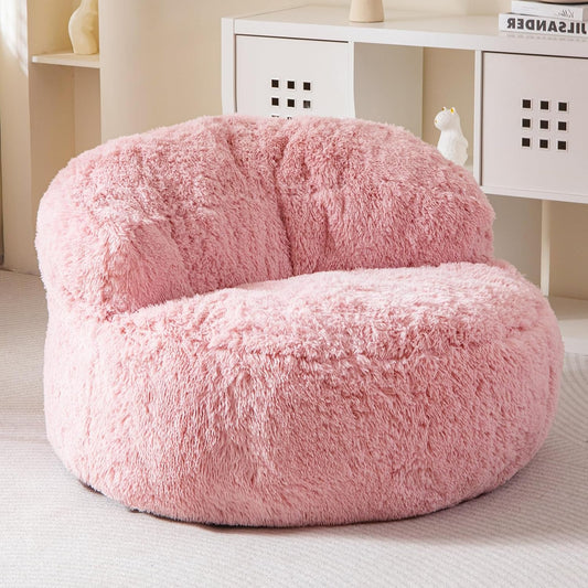 BYBYME Giant Bean Bag Chair, Faux Fur Bean Bag Couch with Filler Large Living Room Bean Bag Chairs for Adults, Big Lazy Sofa Accent Chair with Pocket Floor Chair