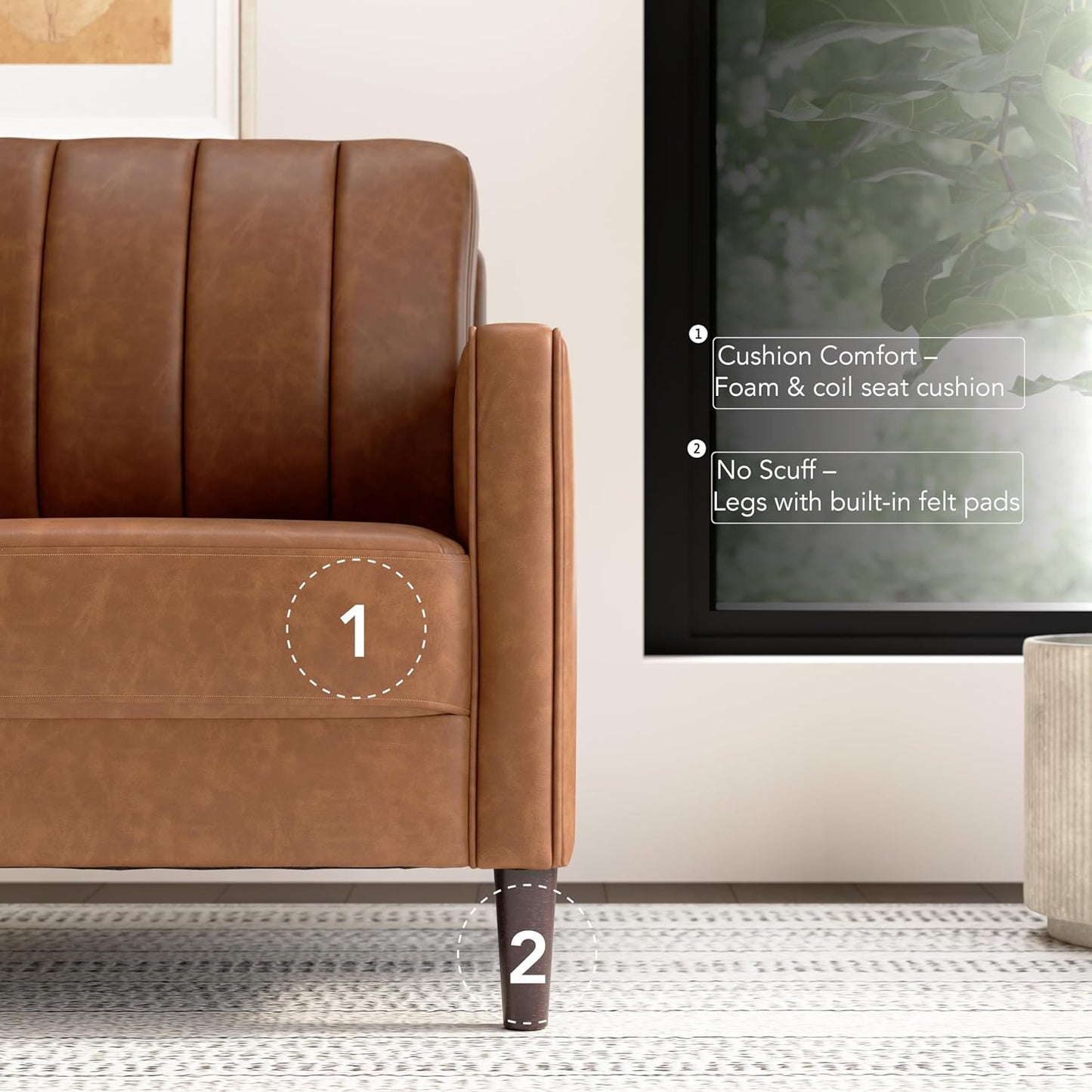 Bush Home 32-inch Accent Chair, Living Room Furniture, Max Collection, Buffed Camel Vegan Leather