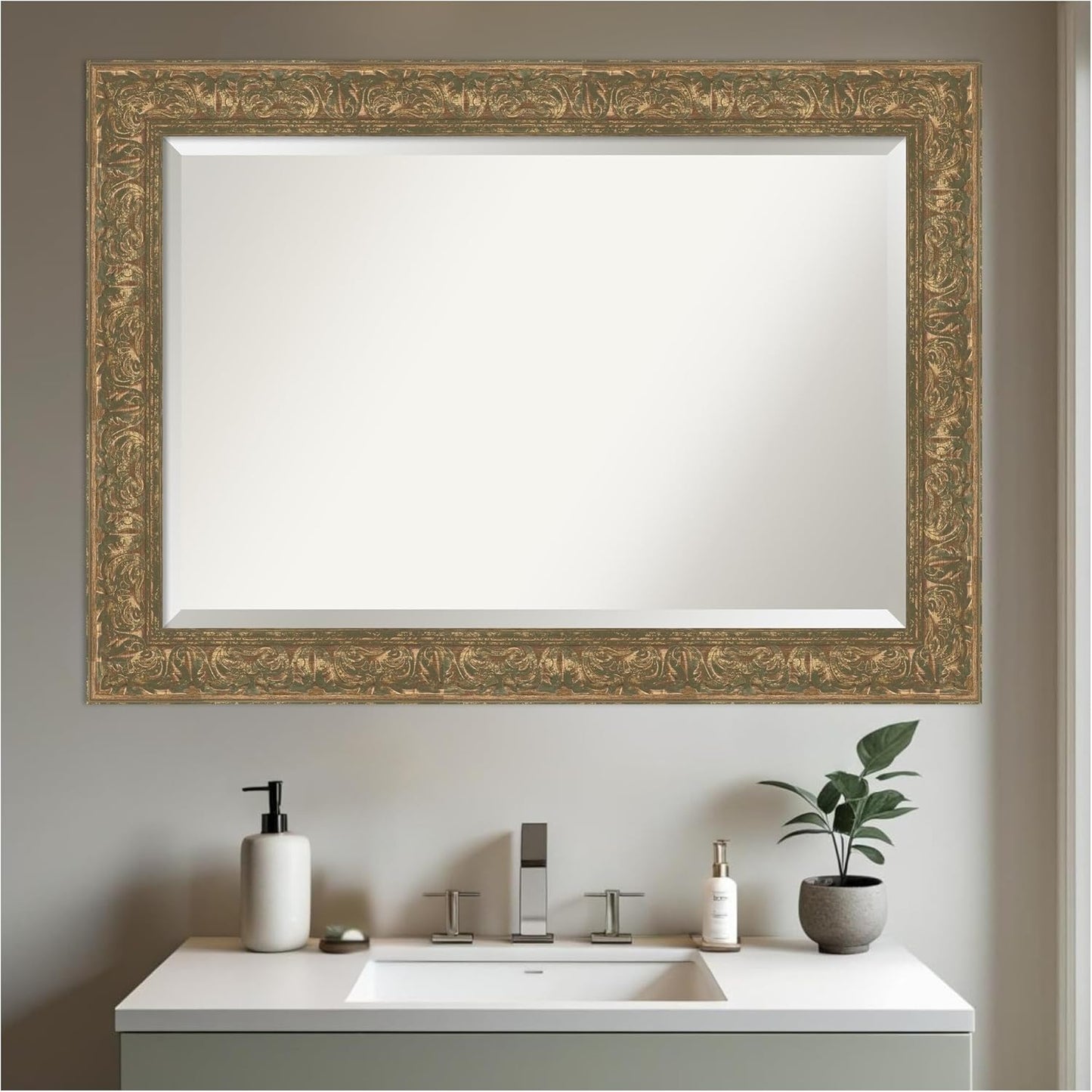 Amanti Art Bronze Bathroom Mirror for Over Sink, 31x43 Luxe Bronze Gold Rectangle Vanity Mirror, Large Traditional Frame, Hangs Horizonally and Vertically, Bathroom Wall Decor, Beveled Edge