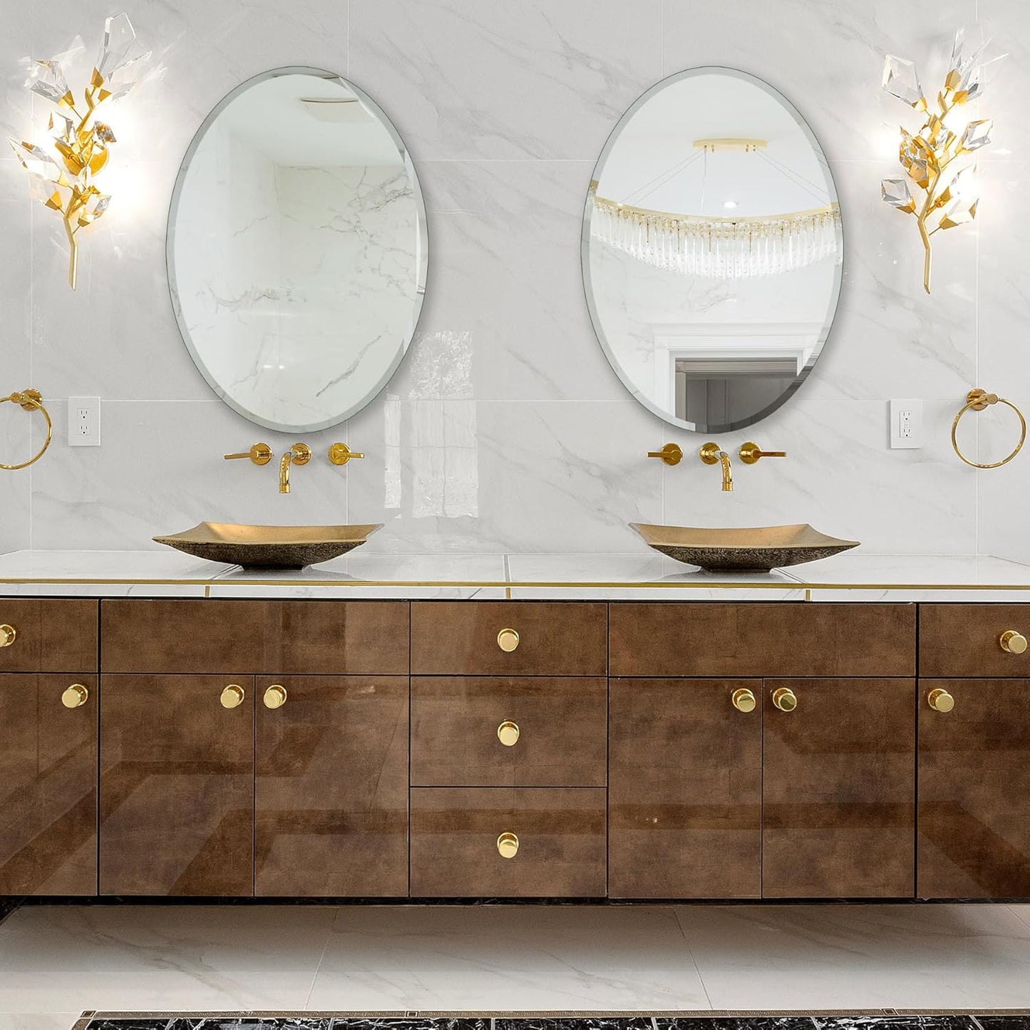 Frameless Oval Mirror, Bathroom Mirror for Over Sink, Beveled Polished Wall Mirror for Bathroom, Bedroom, Vanity and Entryway 24" x 36"