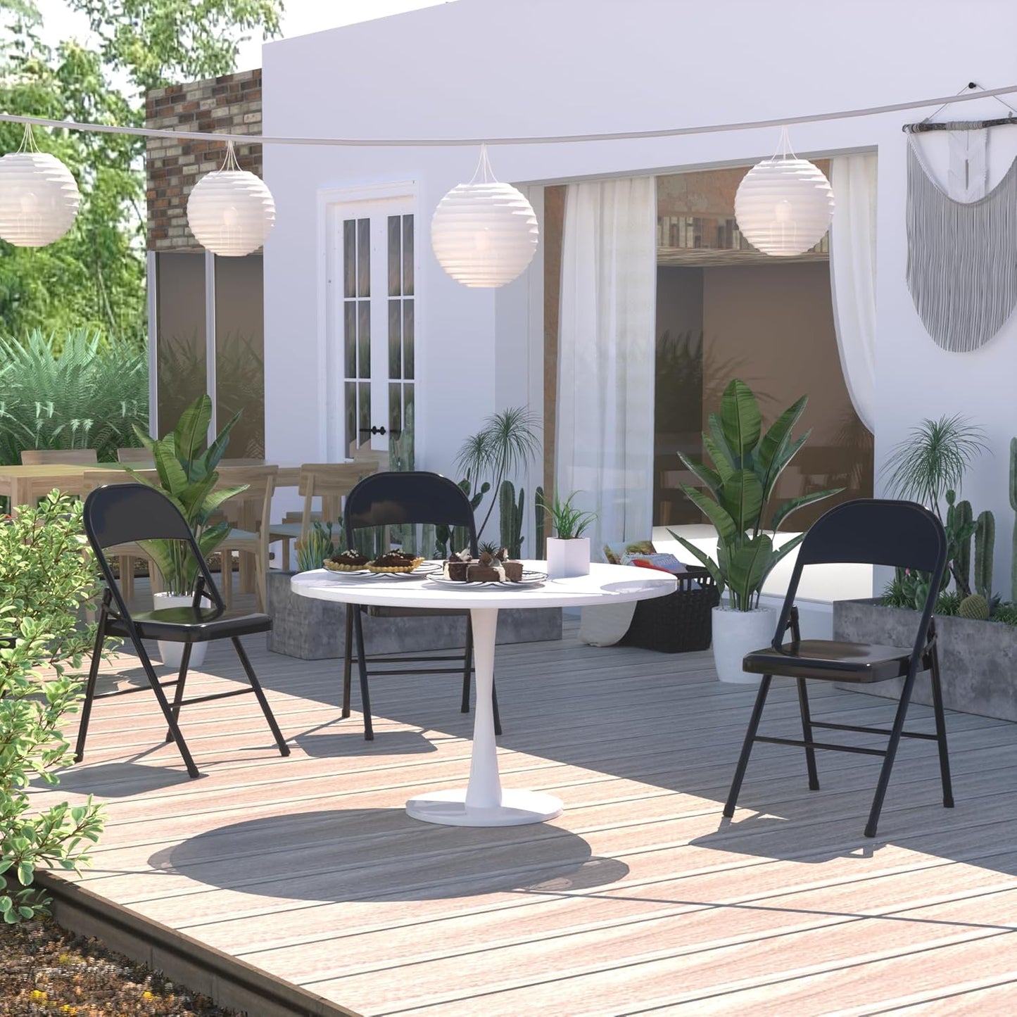 VECELO Metal Folding Chairs 4 Pack, Double Hinged Steel Frame Easy Foldable&Stackable for Office Kitchen Dinning Wedding Patio and Garden