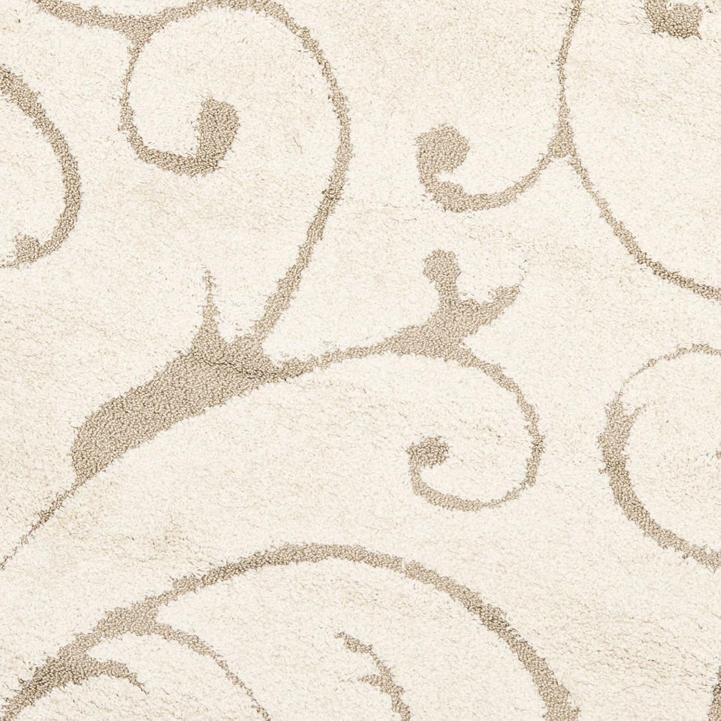 SAFAVIEH Florida Shag Collection Area Rug - 9' Round, Cream & Beige, Scroll Design, Non-Shedding & Easy Care, 1.2-inch Thick Ideal for High Traffic Areas in Living Room, Bedroom (SG455-1113)