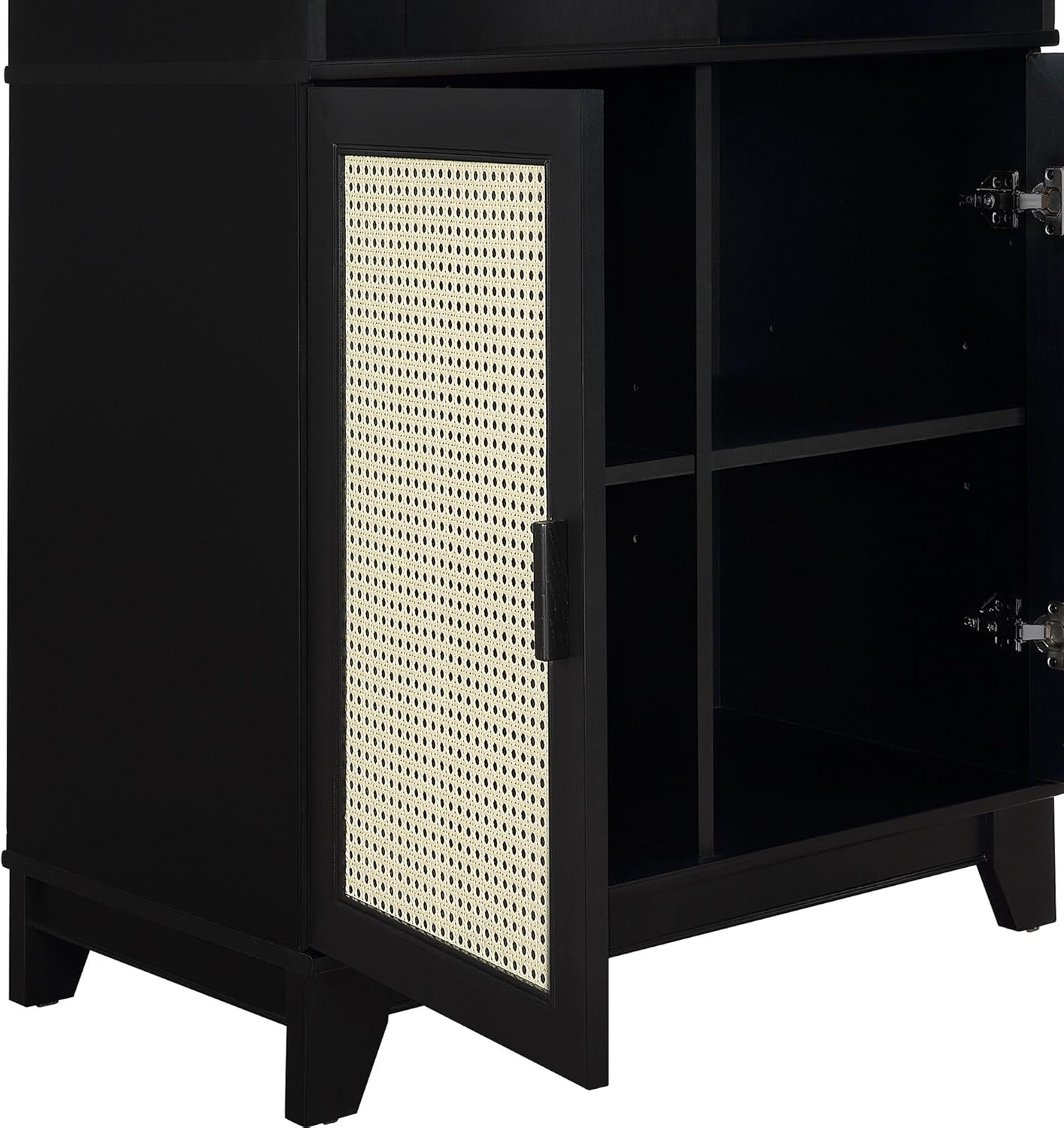 Manhattan Comfort Sheridan Modern Cane Bookcase with Adjustable Open Shelves, Soft Close Doors, and Concealed Compartments, Versatile 3 Tier Bookshelf Storage for Home and Office, Set of 1, Black