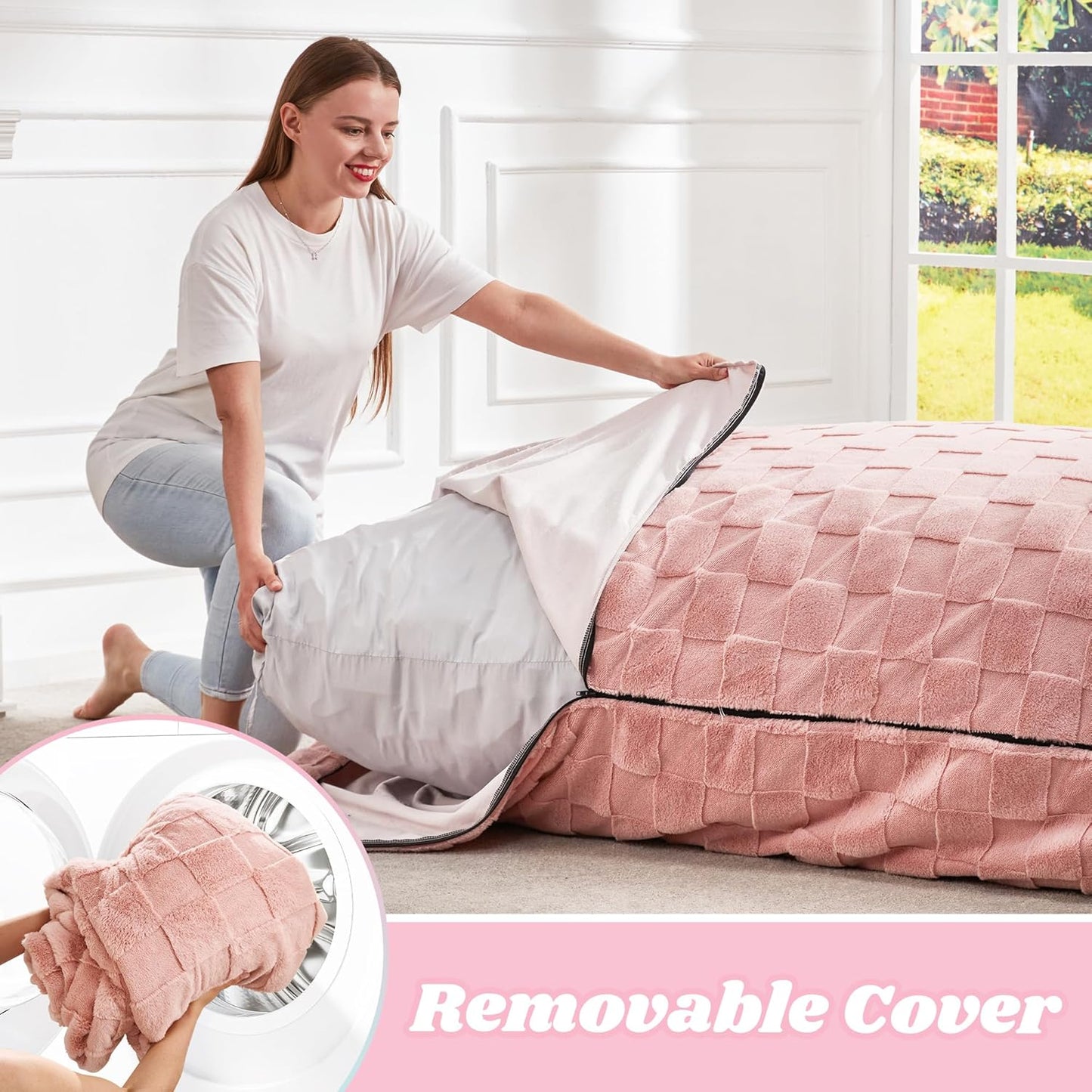 Hobestluk 3 in 1 Bean Bag Chair Giant Bean Bag Chairs for Adults with Plaid Cover Convertible Bean Bag Floor Cushion with Machine Washable Cover for Living Room (Plaid Pink)