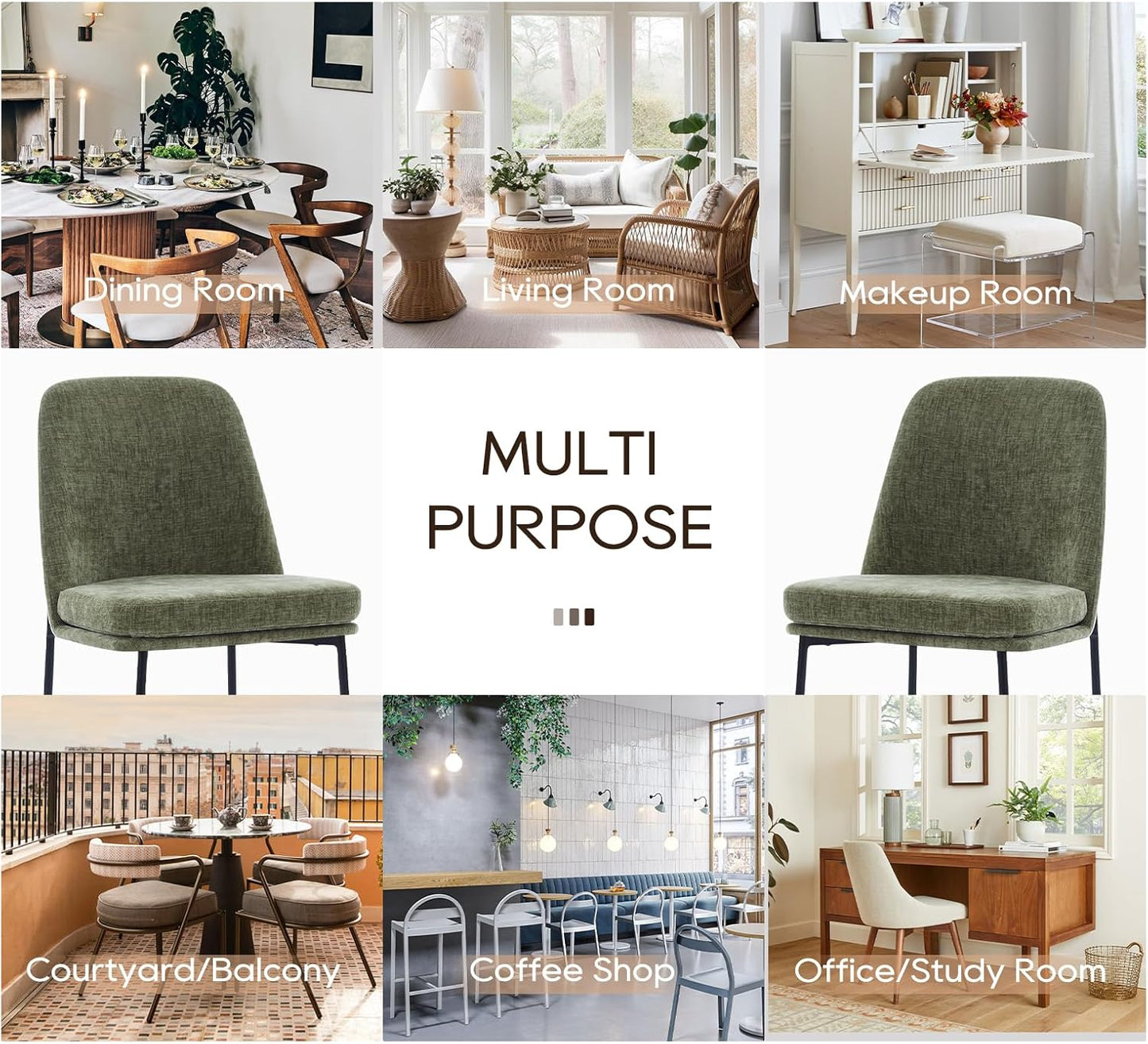 COLAMY Modern Dining Chairs Set of 6, Fabric Upholstered Dining Room Chairs Dinner Chair Stylish Kitchen Chairs with Curved Back and Metal Legs, Green