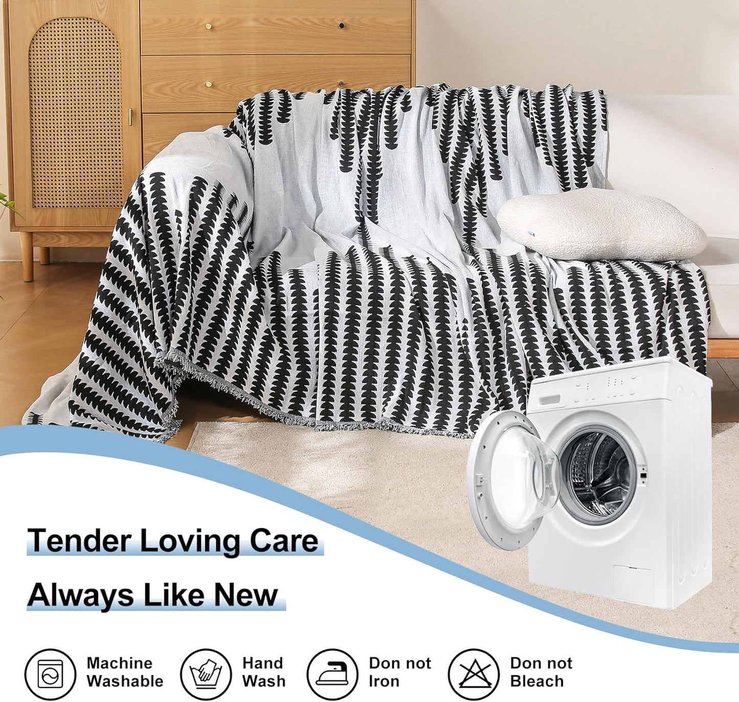 Boho Couch Cover, Sofa Cover, Sofa Covers for 2 Cushion Couch, Washable Sectional Couch Covers for Dogs Pet Furniture Protector Couch Cover Blanket for Living Room (2# White, 71" x 118")