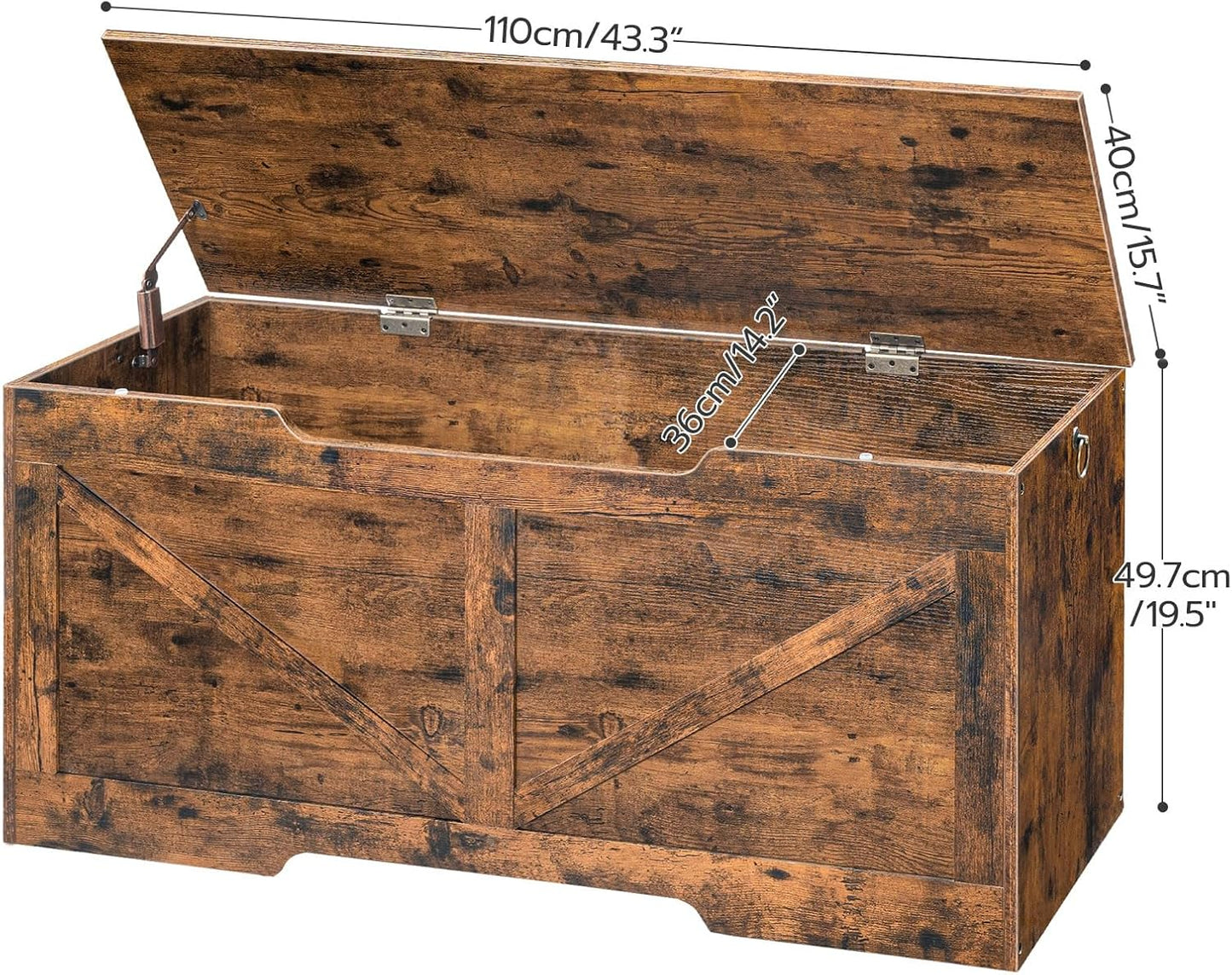 HOOBRO Storage Bench, 43.3” Retro Wooden Storage Chest with U-Shaped Cut-Out Pull, Safety Hinge, Supports 220 lb and Easy Assembly for Toy Box Organizer (Rustic Brown) BF772CW01
