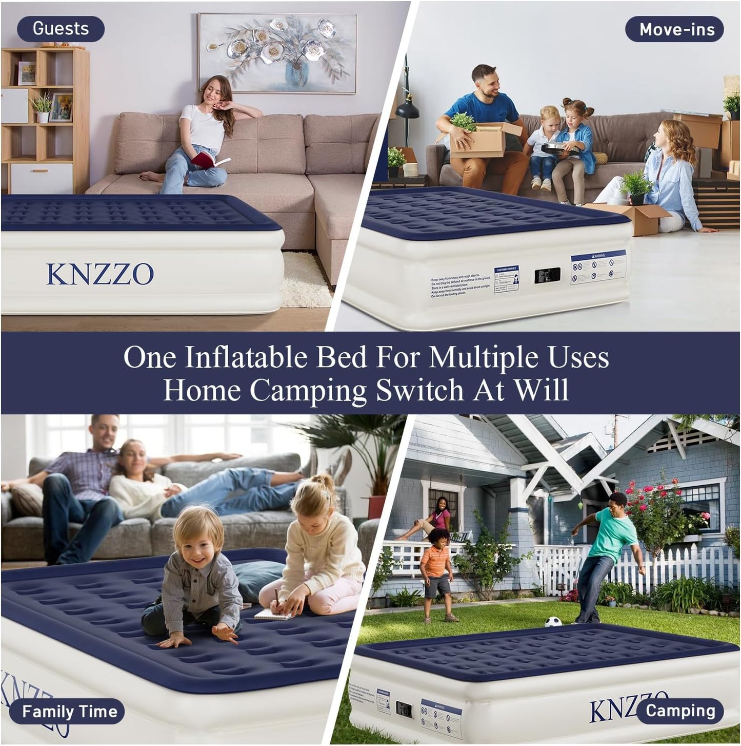 Air Mattress Queen with Built-in Pump, Blow Up Mattress with Soft Flocked Top, Leakproof Inflatable Mattress, Foldable Waterproof Air Bed for Home, Guests, Camping, with Storage Bag