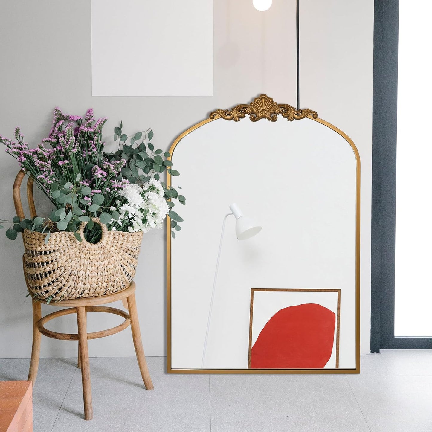 Ruomeng Arched Mirror Traditional Vintage Baroque Inspired Wall Mirror, Gold Wall Mounted Mirror for Entryway Fireplace Hallway Bathroom and Living Room, 24" x 36"