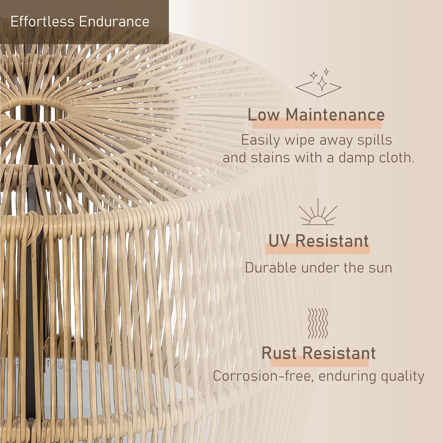 Muse & Lounge Co. Ysar Boho Rattan Round Coffee Table Outdoor with Metal Frame, All-Weather and Rust Resistant, Handcrafted Coastal Furniture for Patio, Poolside, Garden, Yard, Natural Brown