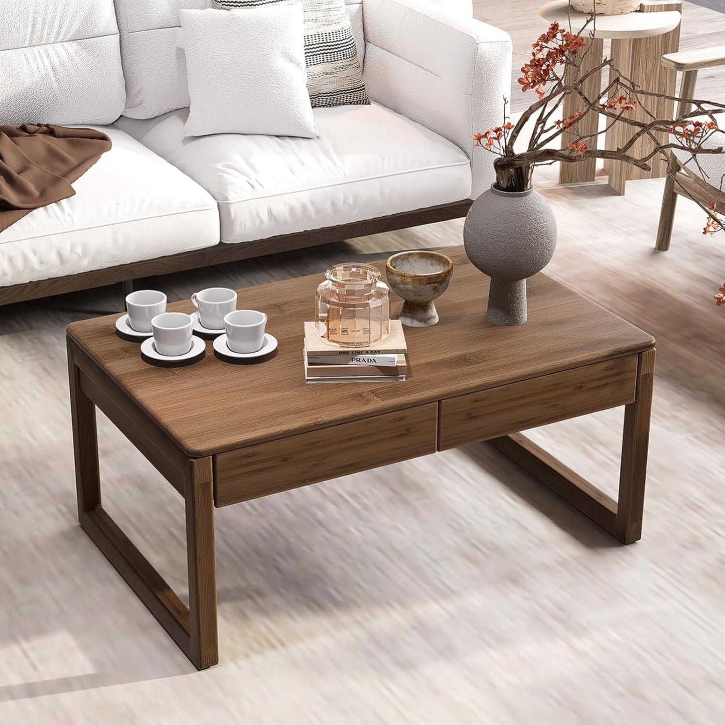 Japanese Floor Coffee Table,Bamboo Low Table,Japanese Tea Table for Sitting Tatami Meditation Living Room Home Office(Brown)