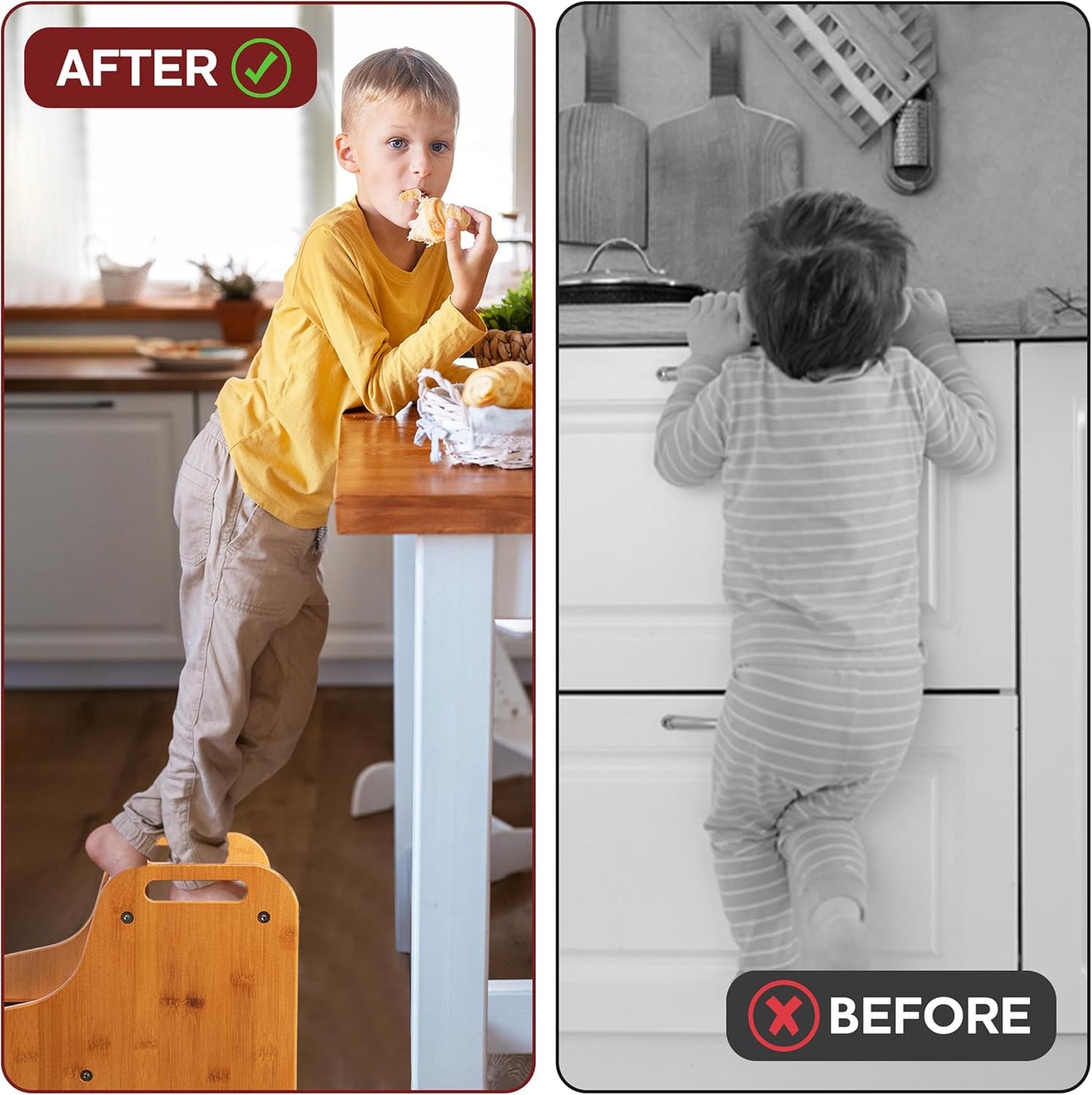 2-Step Wooden Step Stool for Adults & Kids – Non-Slip Bed, Bathroom, Kitchen, and Closet Use – Heavy-Duty Portable Step with Handles – 400 lb Capacity